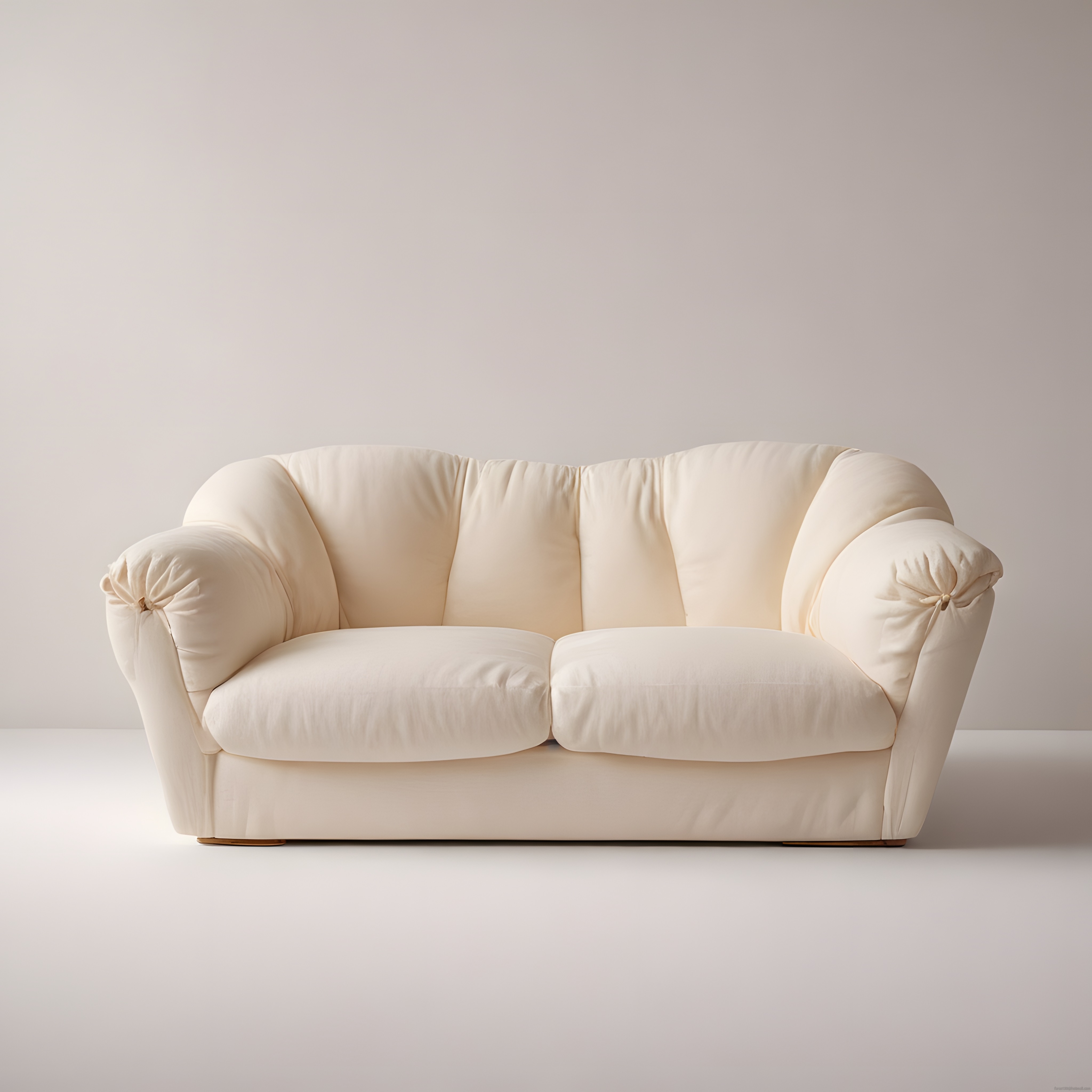 Minimalist Stüdyo Ortamında Yumuşak Dokulu Krem Rengi Modern İkili Kanepe