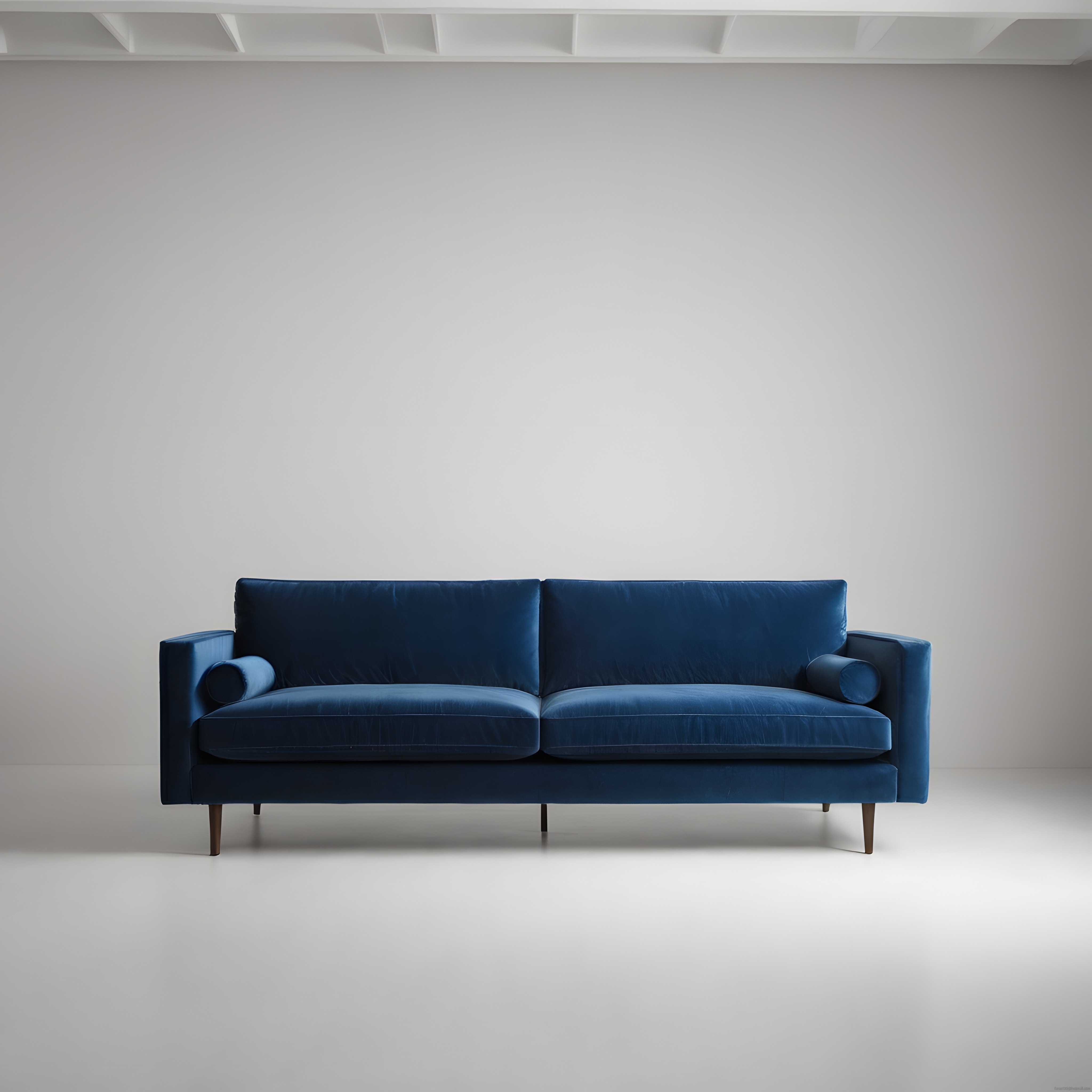 Minimalist Stüdyoda Lacivert Kadife Kanepe ile Modern Salon Dekorasyonu