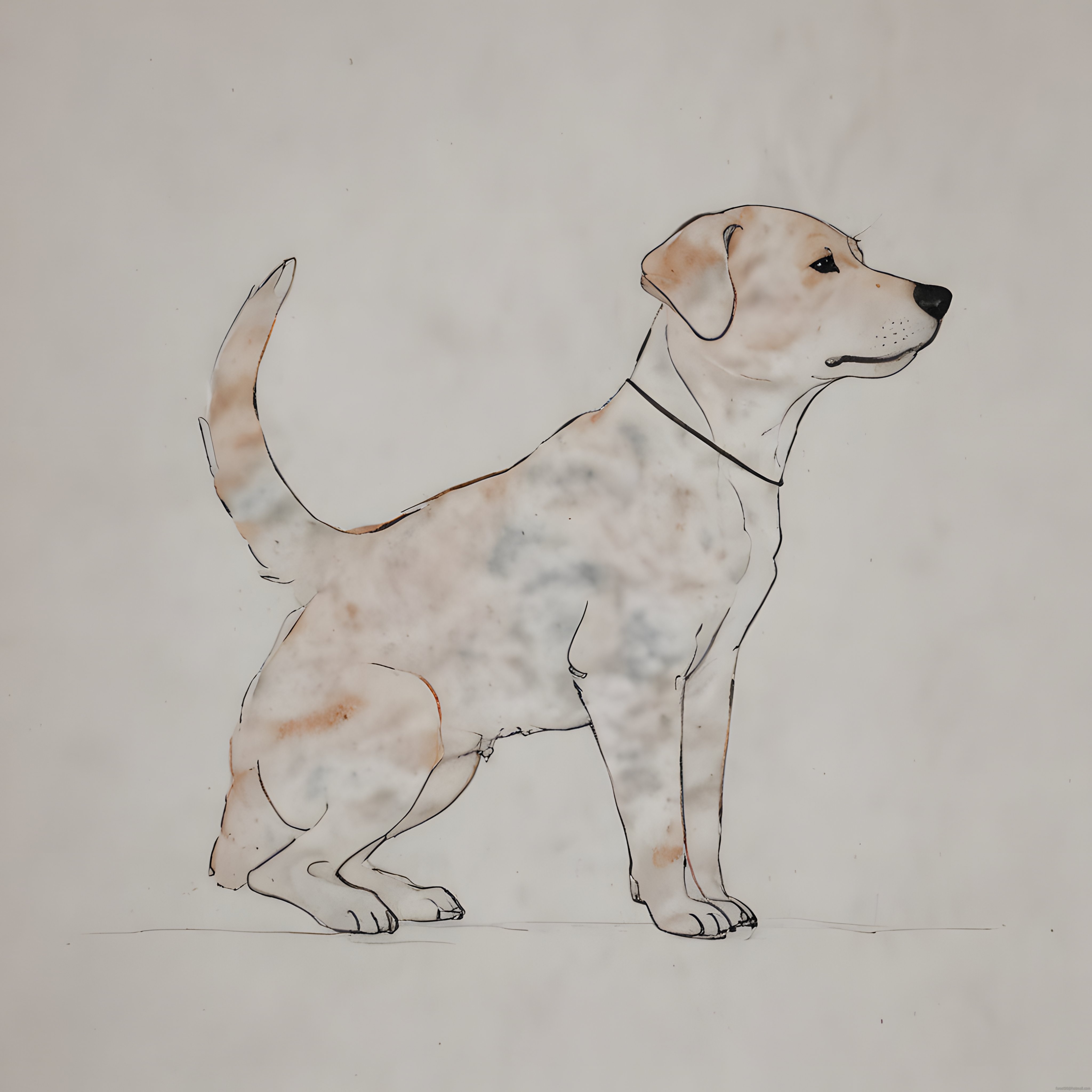 Minimalist Suluboya ve Mürekkep Efektli Labrador Retriever Köpek Çizimi