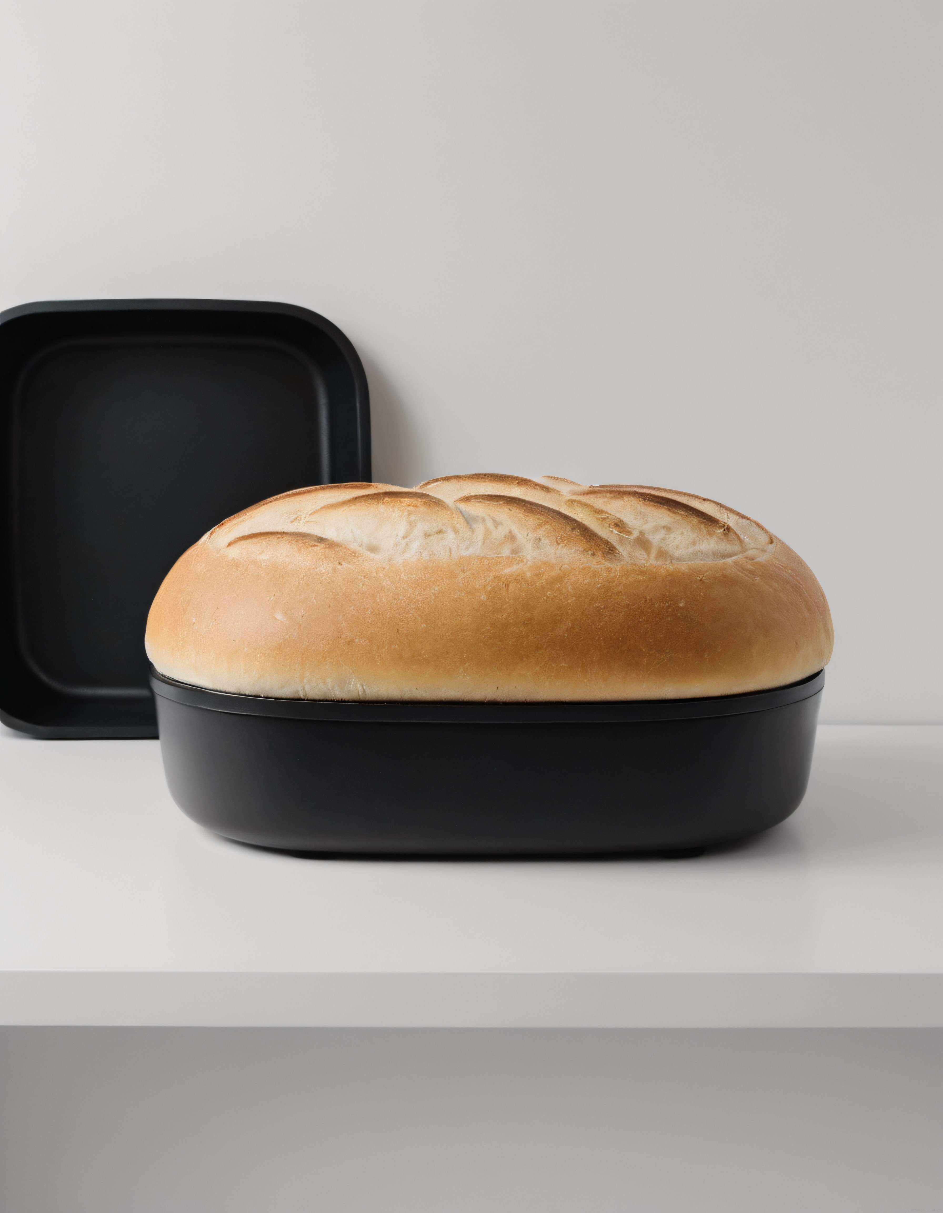 Minimalist Sunumda Ev Yapımı Altın Renkli Somun Ekmek ve Siyah Fırın Kabı