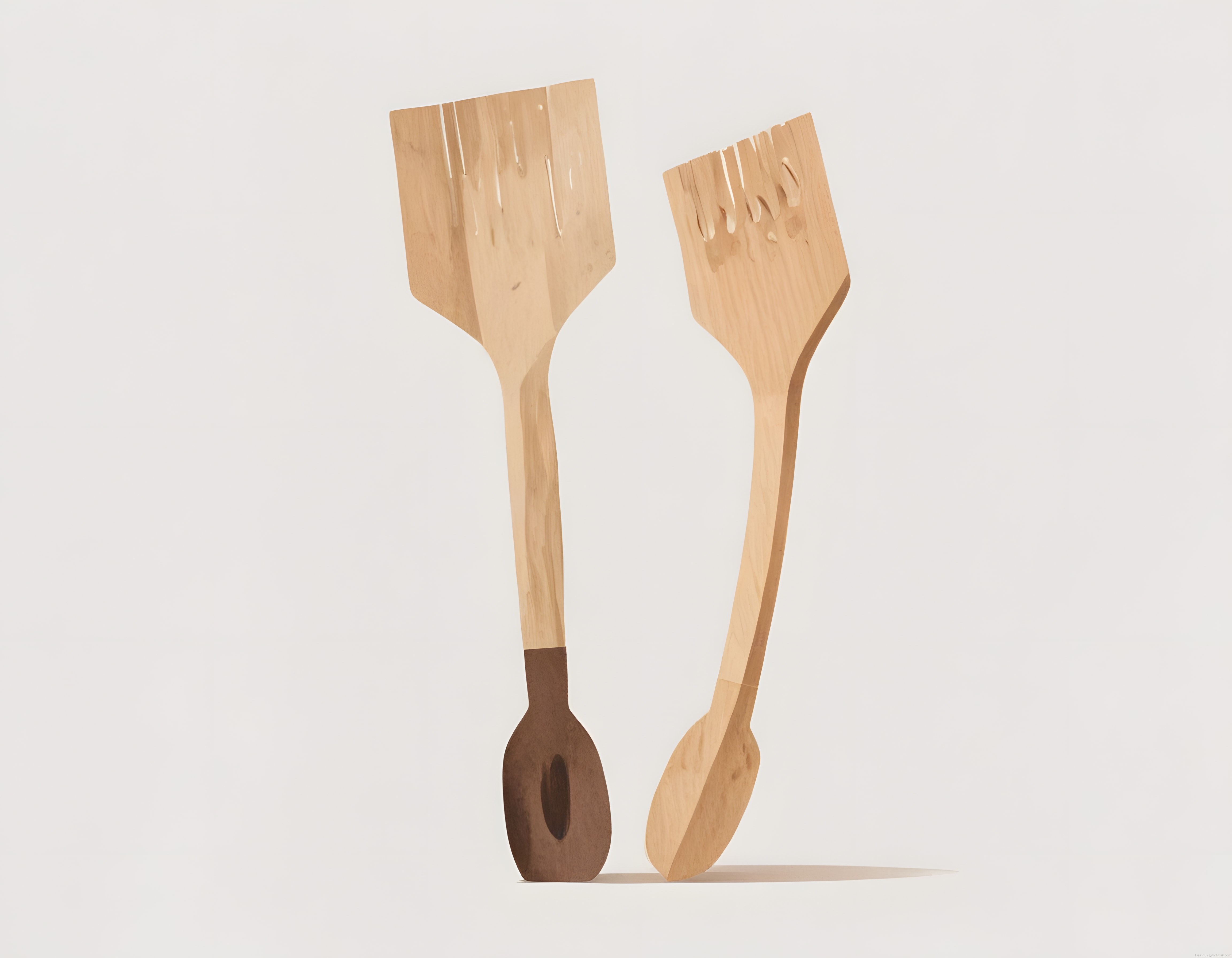 Minimalist tarzda iki parçalı ahşap mutfak spatula ve servis seti görseli