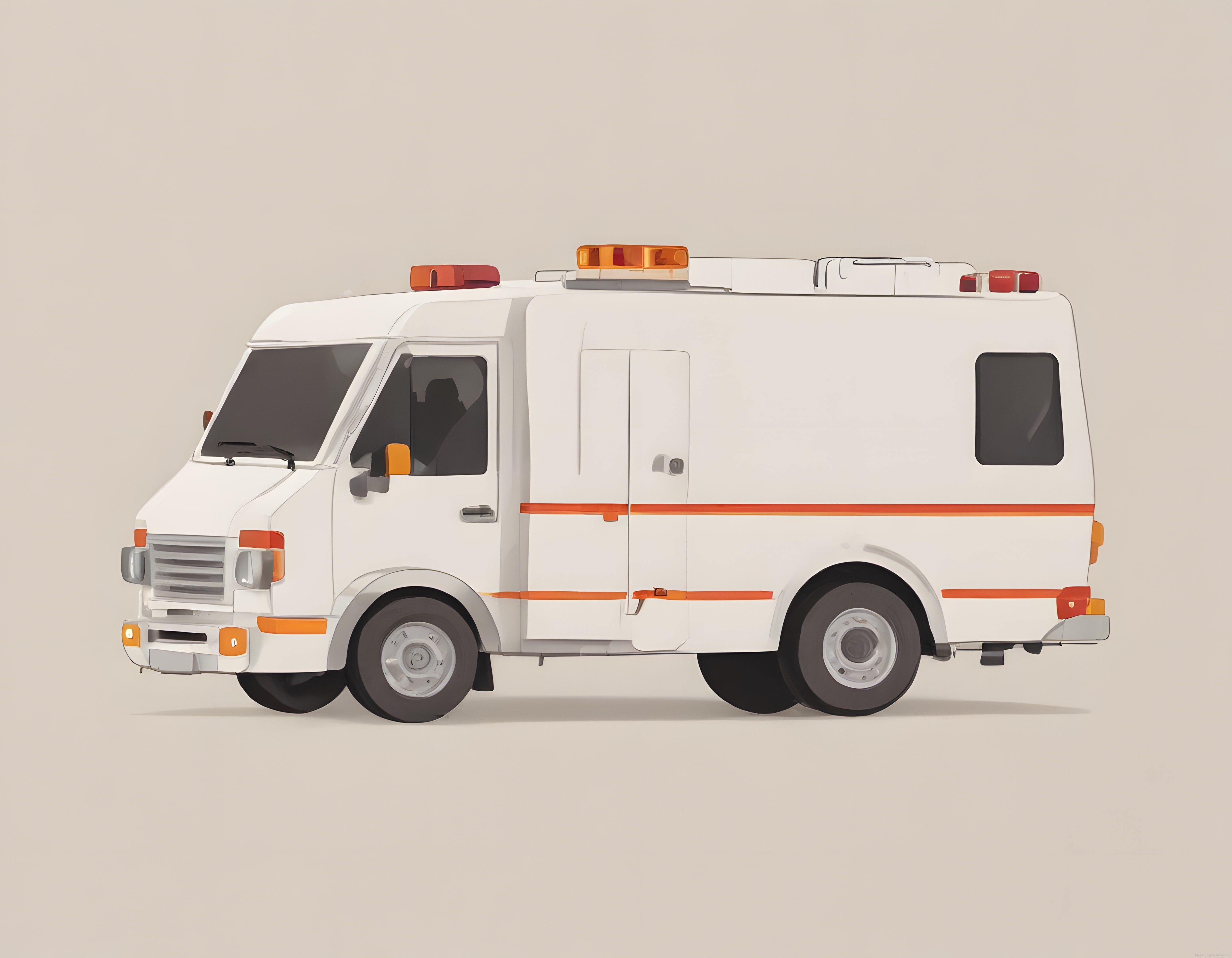 Minimalist Tasarımlı Beyaz Ambulans ve Acil Sağlık Aracı İllüstrasyonu