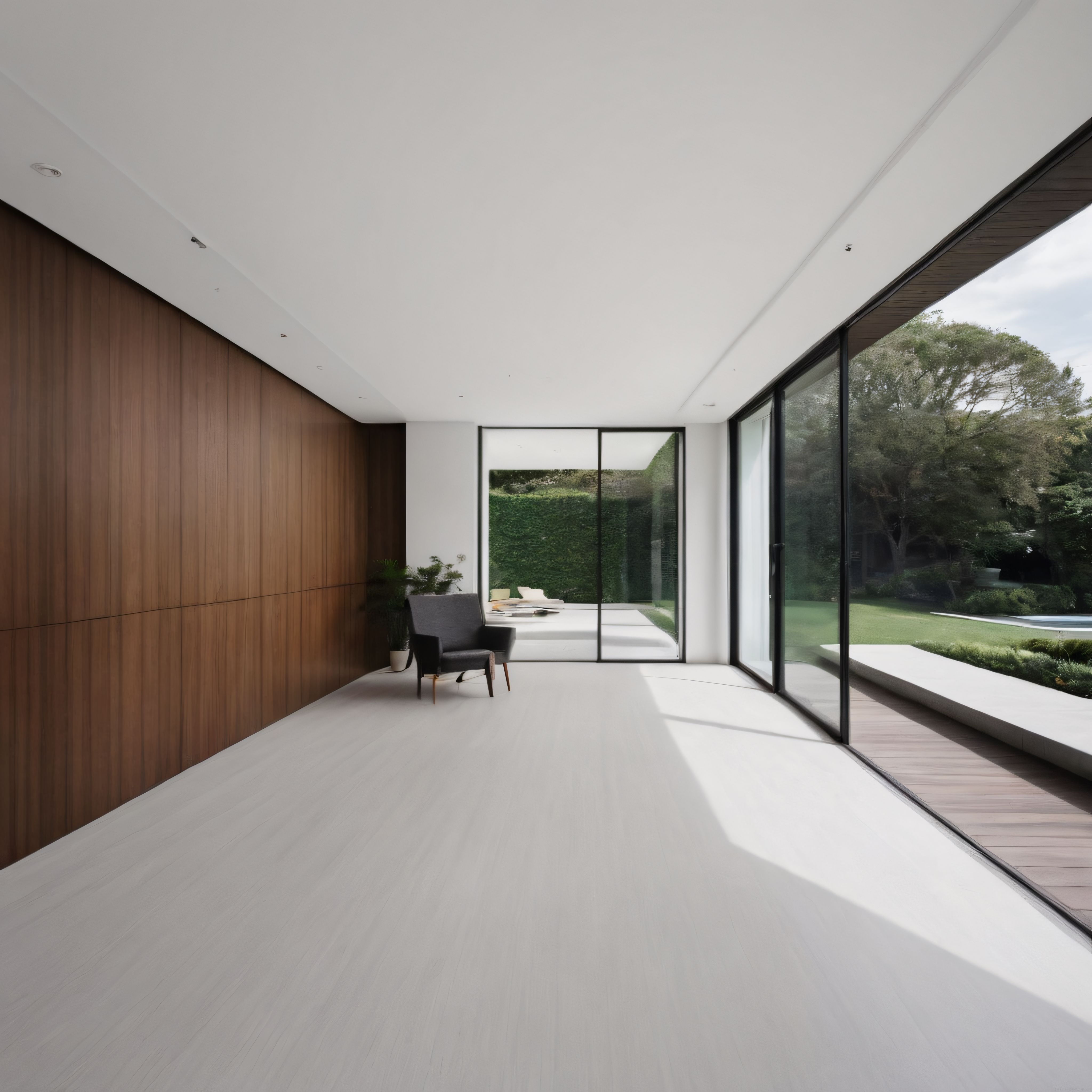 Minimalist Villa İç Mekanında Ahşap ve Camın Uyumuyla Modern Yaşam Alanı