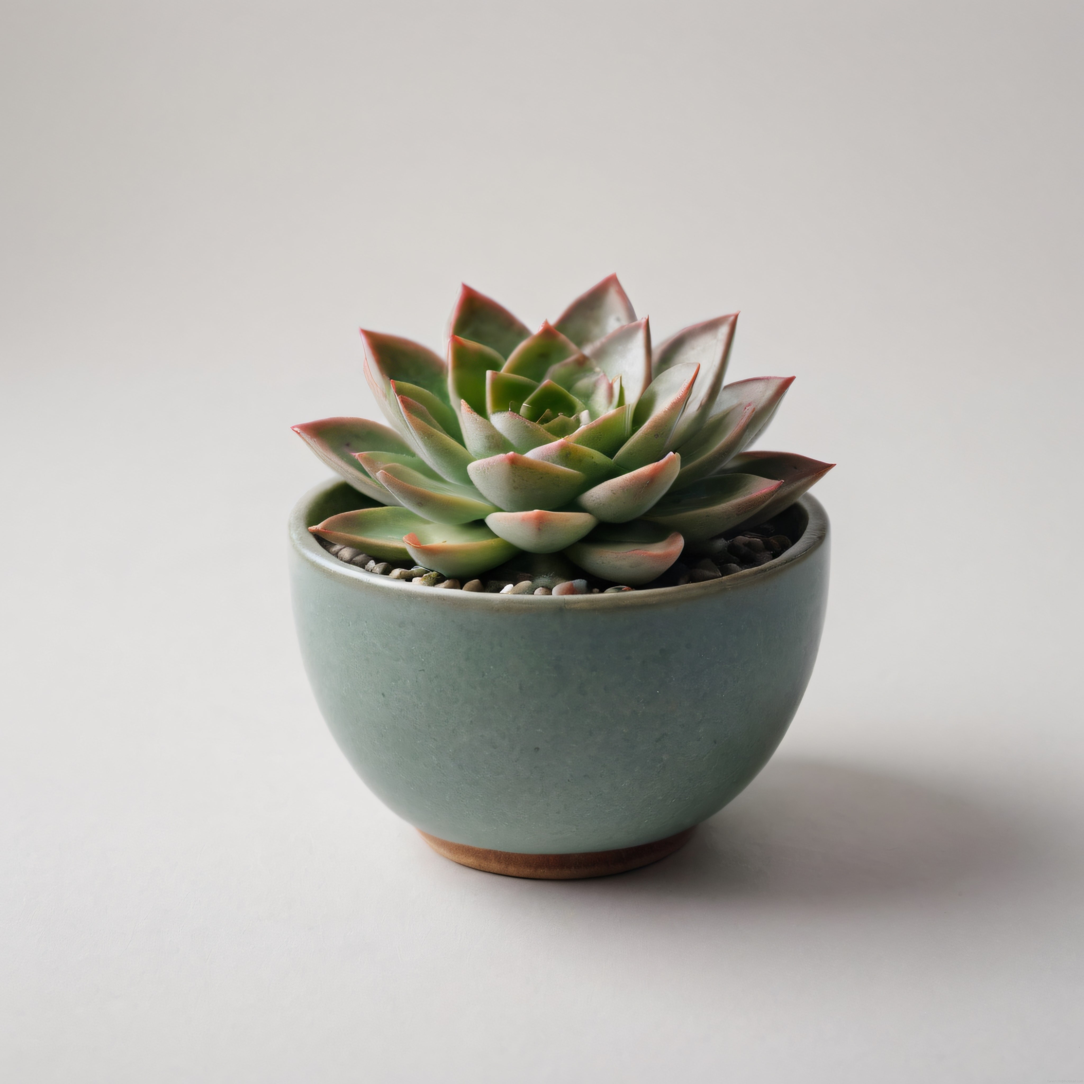 Mint Yeşili Saksıda Pembe Uçlu Sukulent ile Minimalist Ev Dekorasyonu