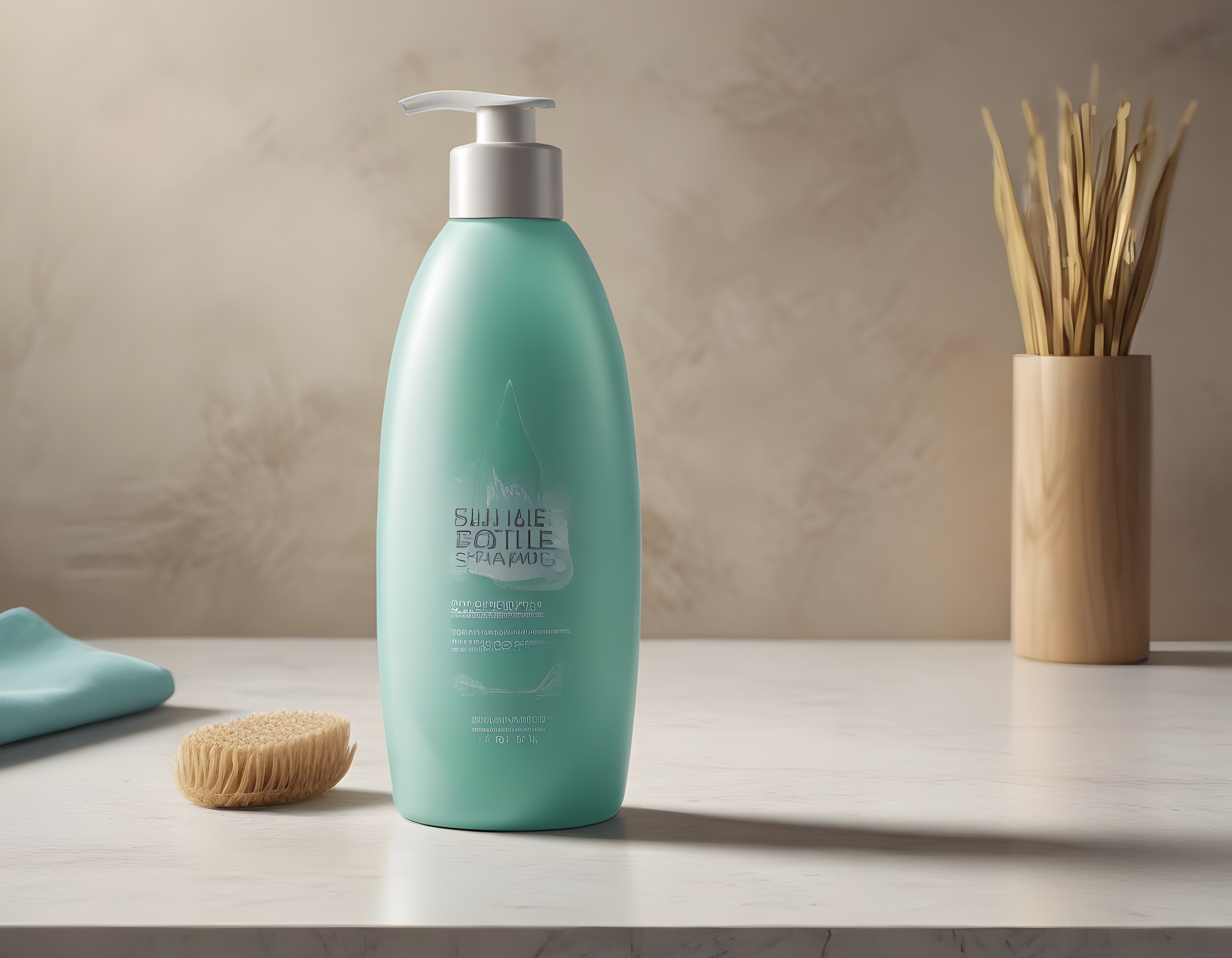 Mint Yeşili Şampuan Şişesi ve Minimalist Banyo Dekorasyonu Ürün Çekimi Mint Yeşili Şampuan Şişesi ve Minimalist Banyo Dekorasyonu Ürün Çekimi