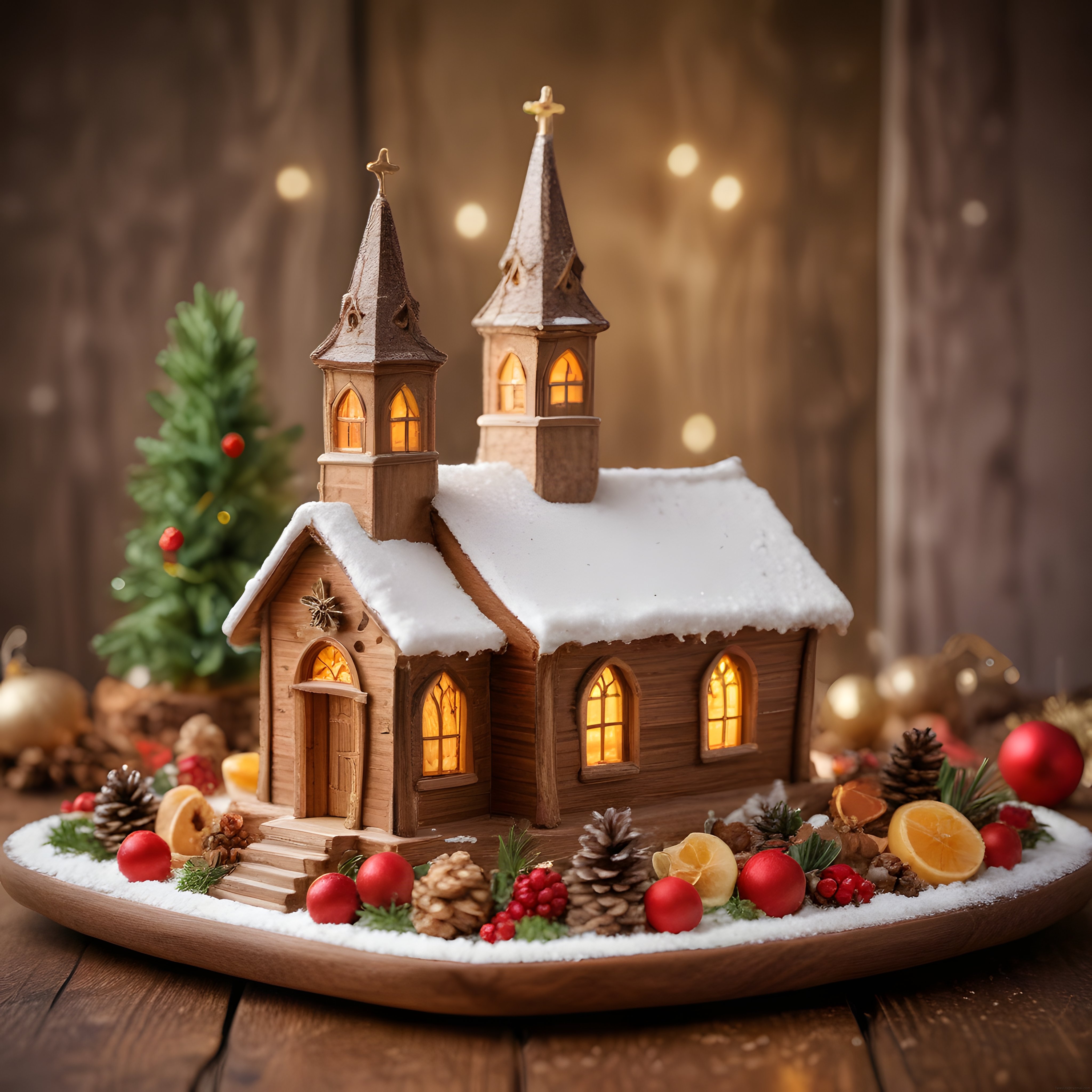Minyatür Karlı Kilise Maketi ve Yılbaşı Süslemeleri ile Sıcak Tatil Atmosferi