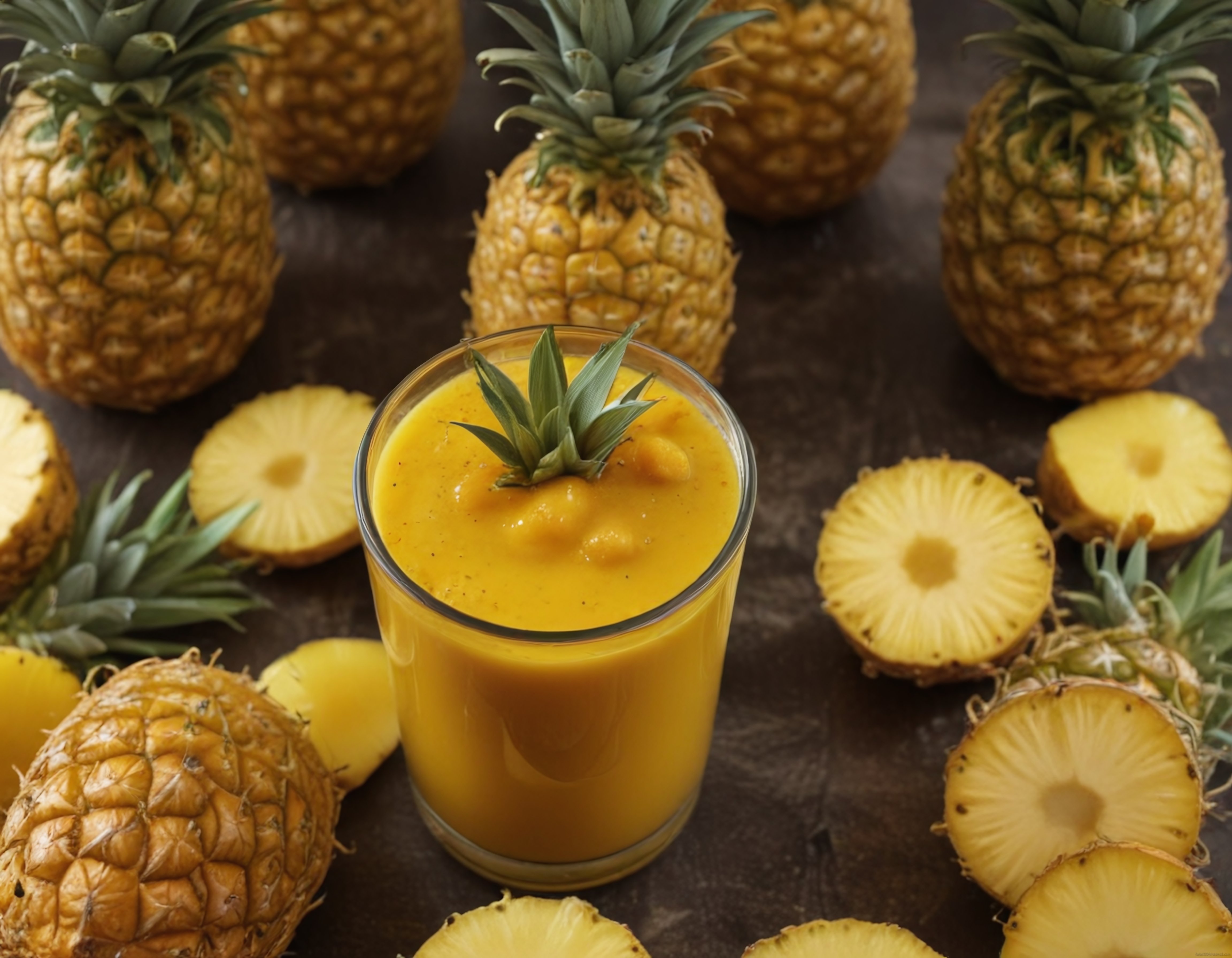 Mis Kokulu Taze Ananas Suyu ve Dilimlenmiş Meyvelerle Serinletici Sunum