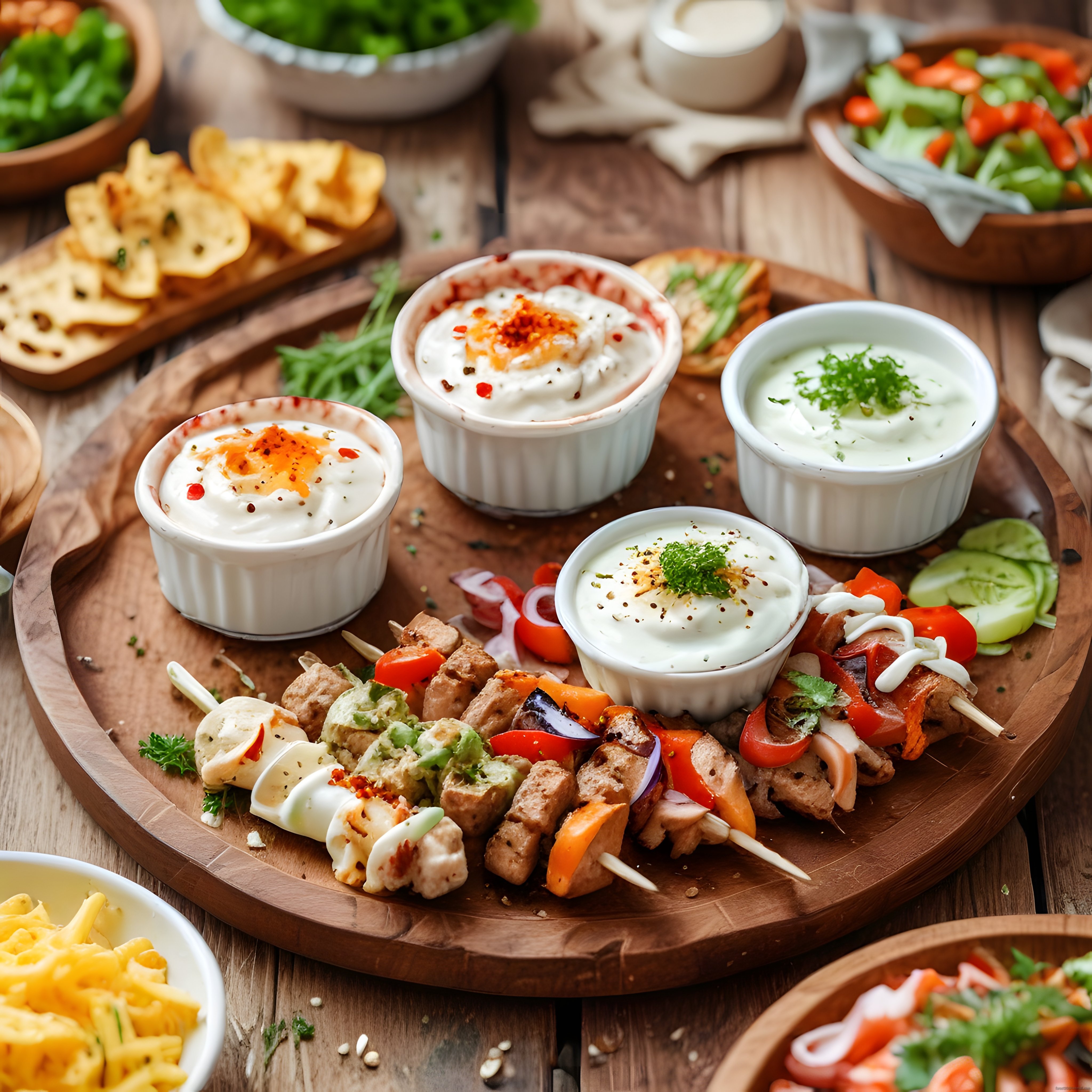 Misafir Sofralarına Özel Şiş Kebap ve Çeşitli Soslarla Sunum Tabağı