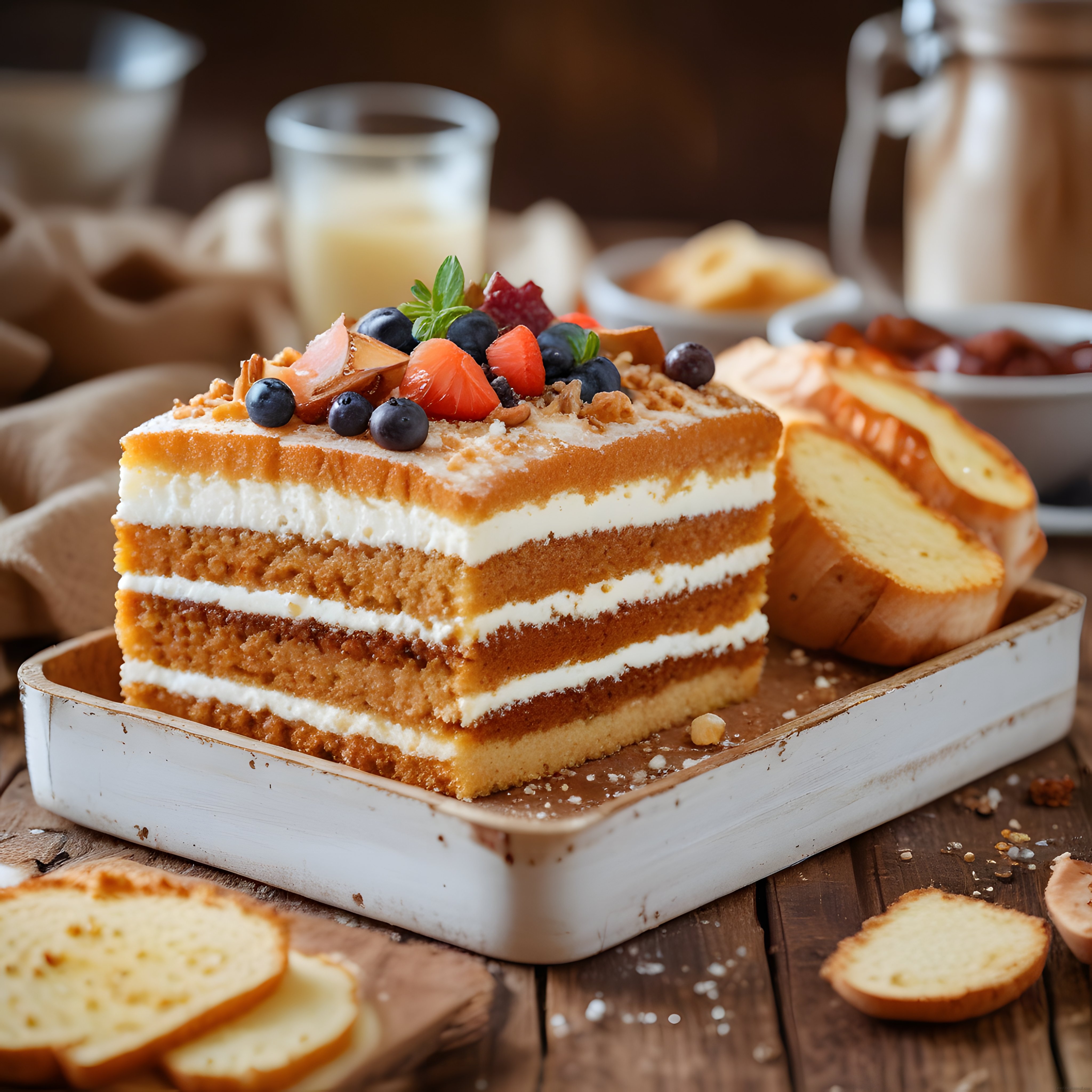Misafir Sofralarına Yakışır Kremalı Katlı Pasta ve Meyveli Tatlı Sunumu