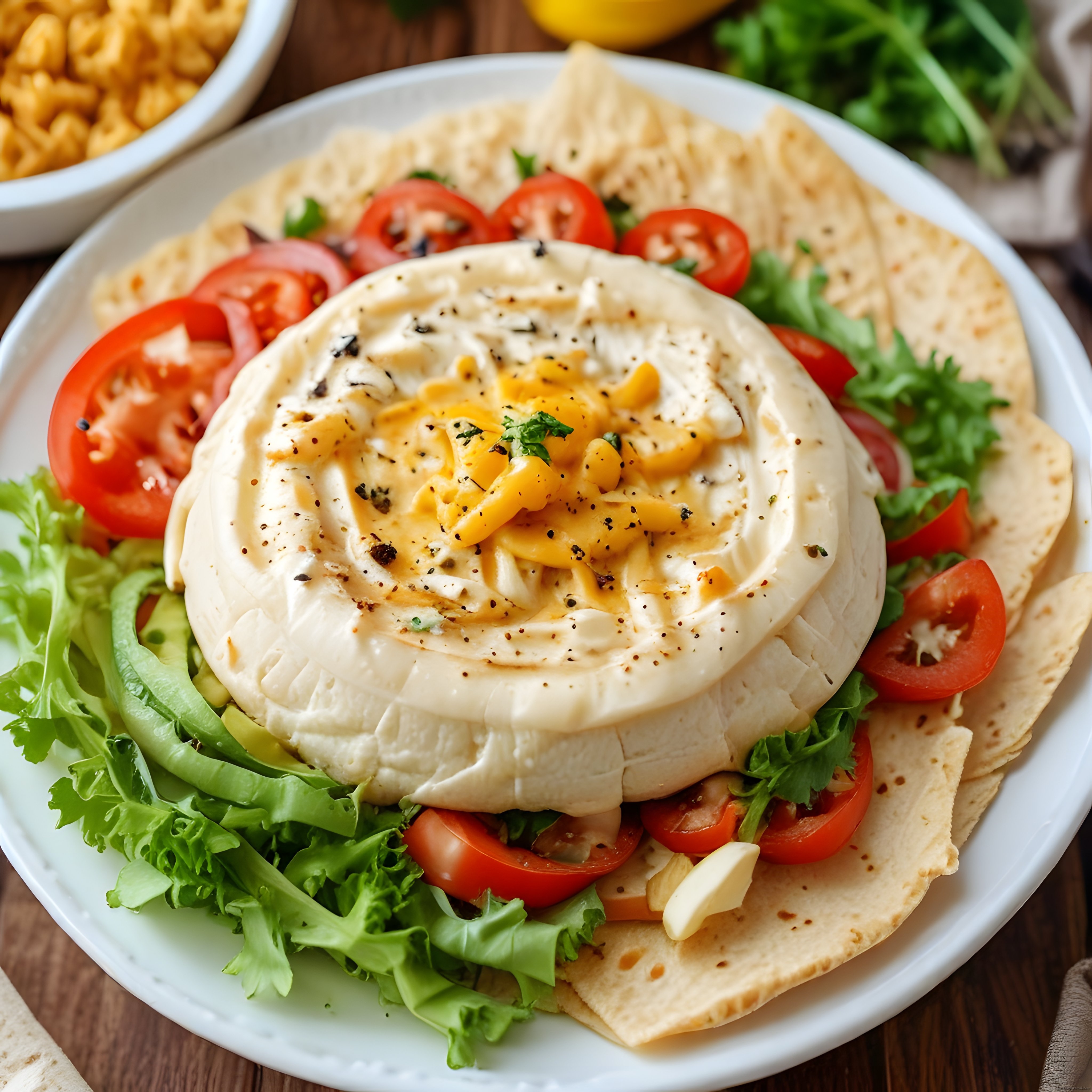 Mısır Soslu Burrata Peyniri, Domates ve Lavaş Eşliğinde Nefis Kahvaltı Tabağı