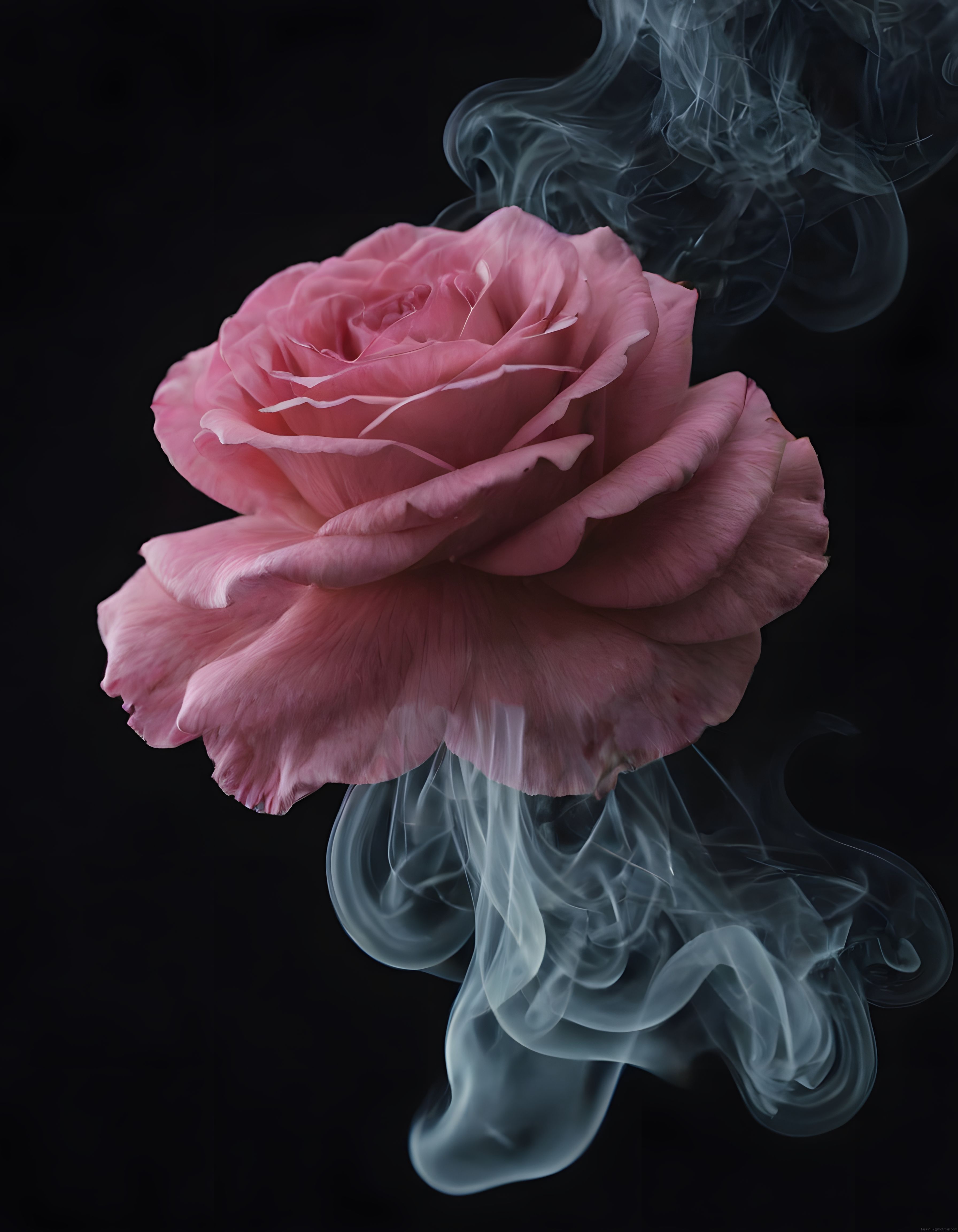 Mistik Atmosferde Duman Efektleriyle Süslenmiş Pembe Gül Sanat Fotoğrafı