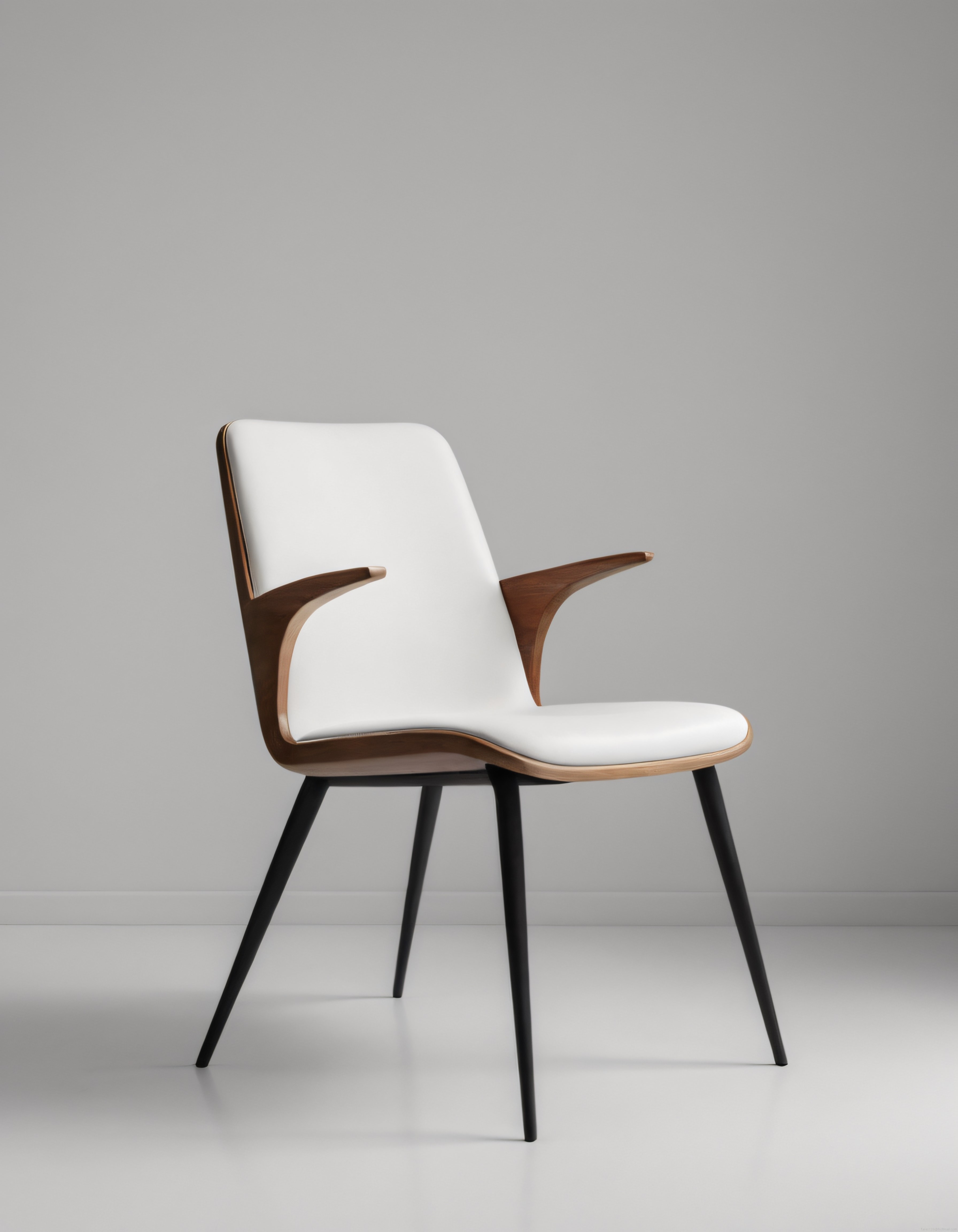 Modern Ahşap ve Beyaz Deri Tasarımlı Minimalist Sandalye Dekorasyonu