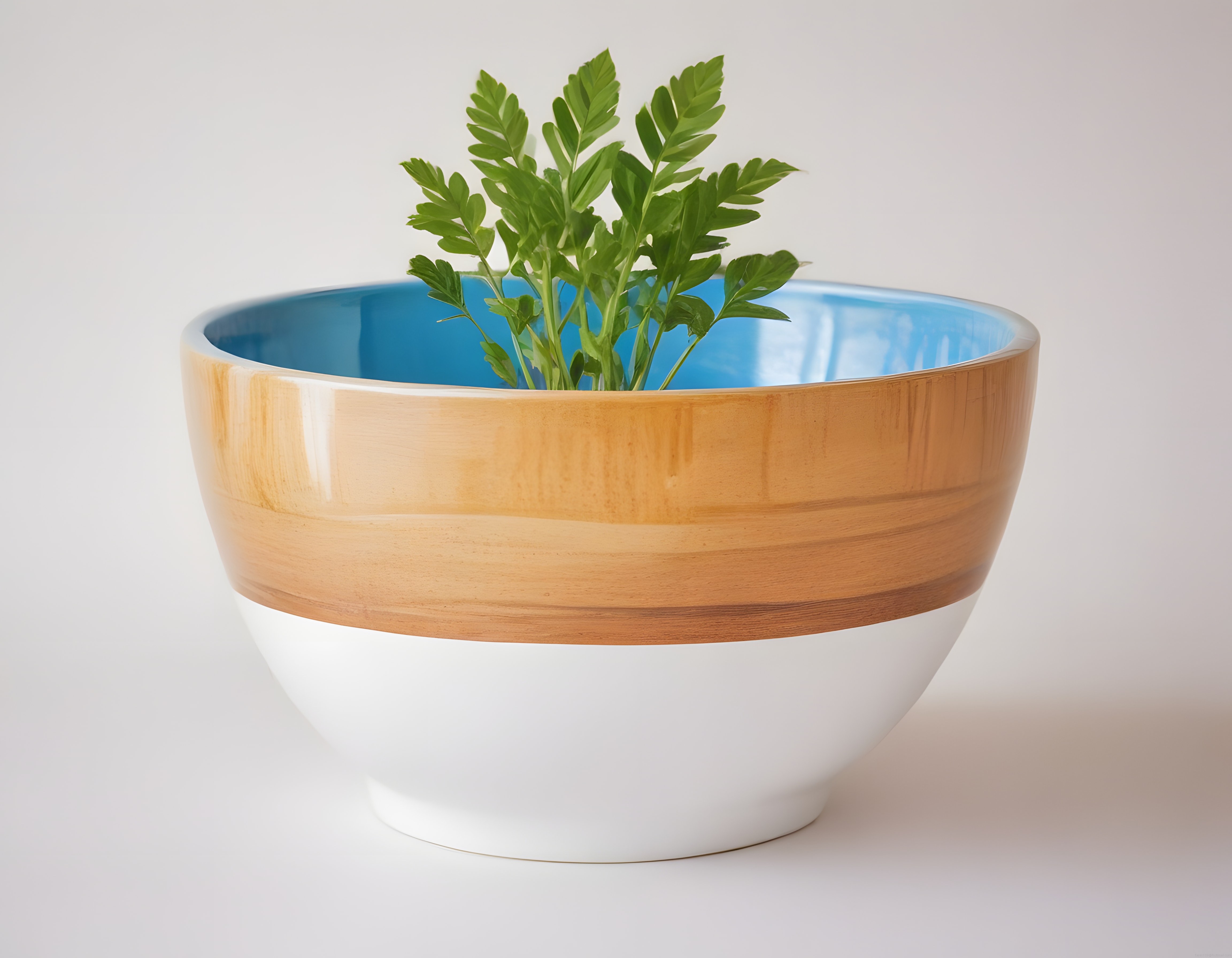 Modern Ahşap ve Beyaz Saksıda Minimalist Yeşil Bitki Dekorasyonu