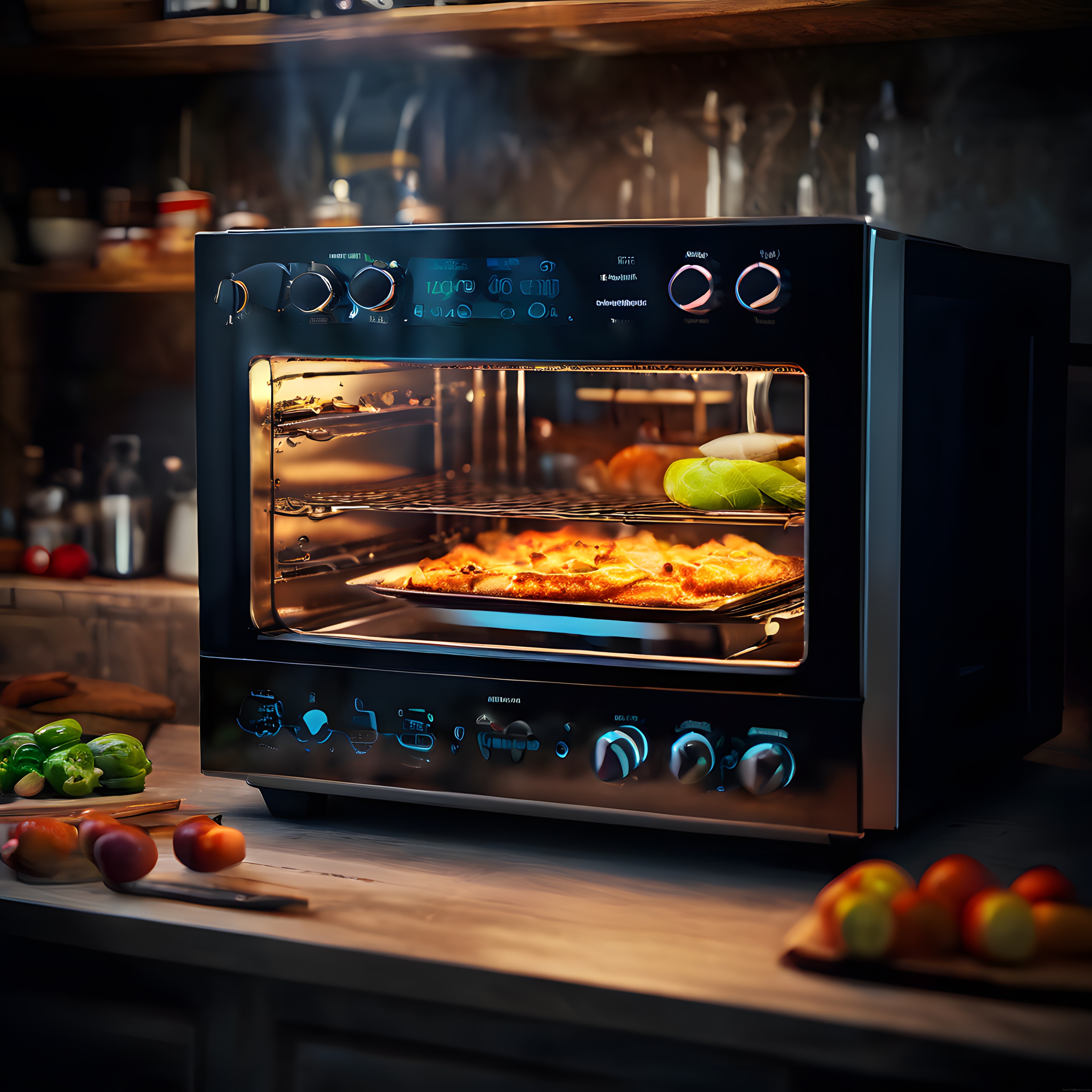 Modern Akıllı Fırında Lezzetli Pizza: Mutfakta Akşam Yemeği Hazırlığı