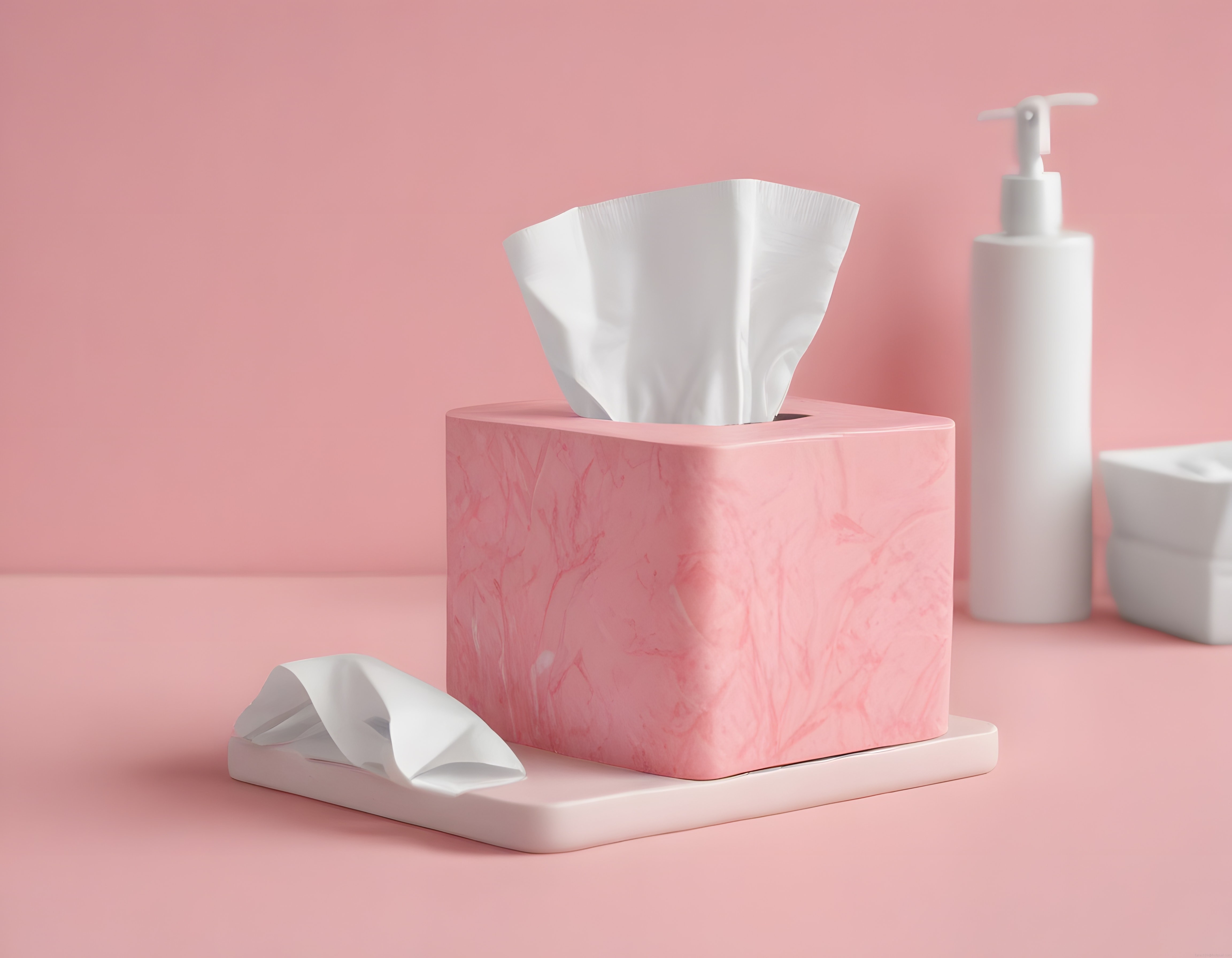 Modern Banyo Dekorasyonu: Pudra Pembesi Mermer Peçete Kutusu ve Aksesuarları
