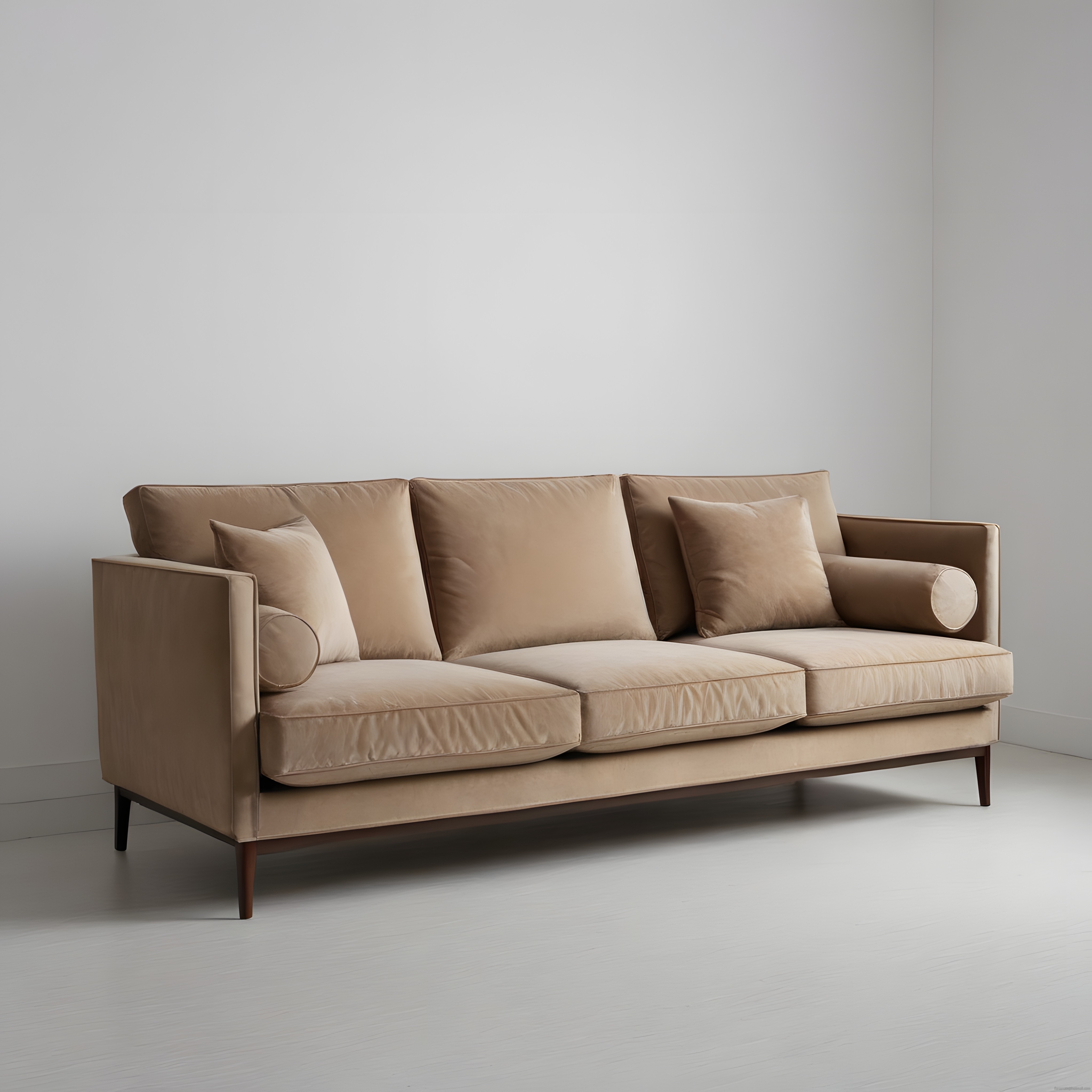 Modern Bej Üçlü Kanepe ile Minimalist ve Sade Oturma Odası Dekorasyonu