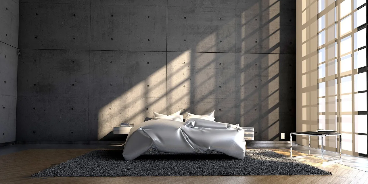 Modern beton duvarlı lüks yatak odası fotoğrafı