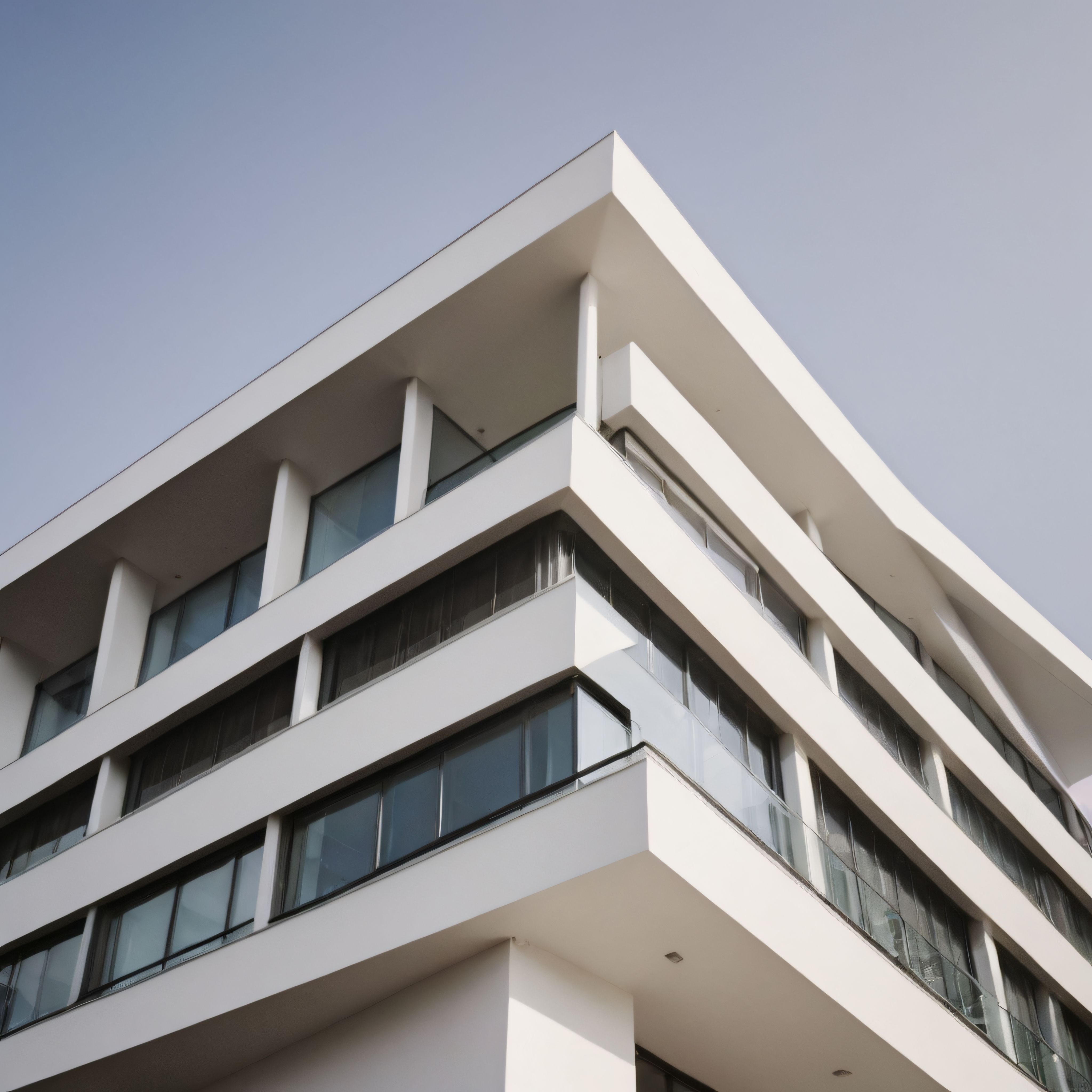 Modern Beyaz Apartmanın Geometrik Cephe Hatları ve Cam Balkon Detayları