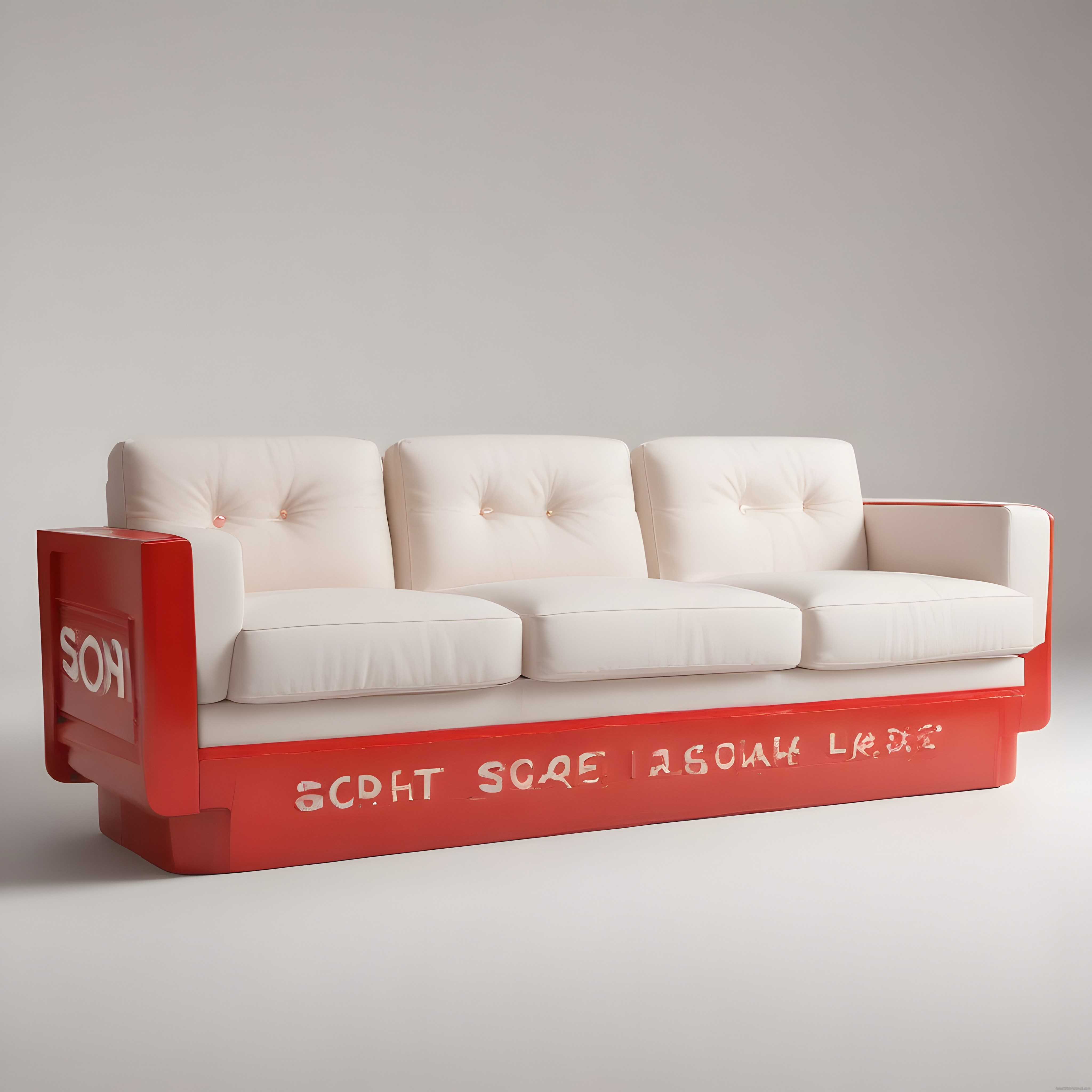 Modern Beyaz Kanepe: Kırmızı Çerçeveli Minimalist ve Sanatsal 3D Tasarım