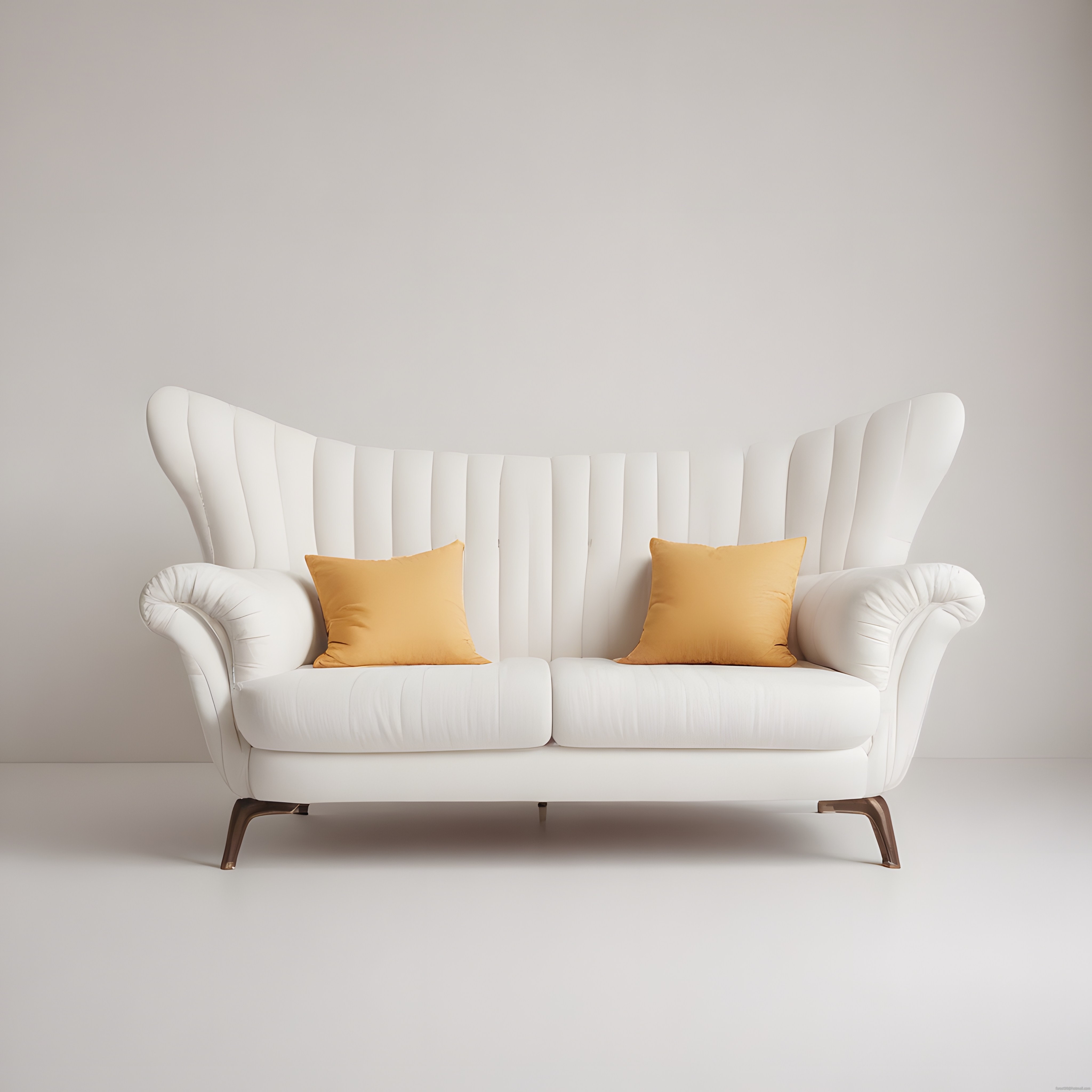 Modern Beyaz Kanepe ve Hardal Yastıklarla Minimalist Salon Dekorasyon Fikri