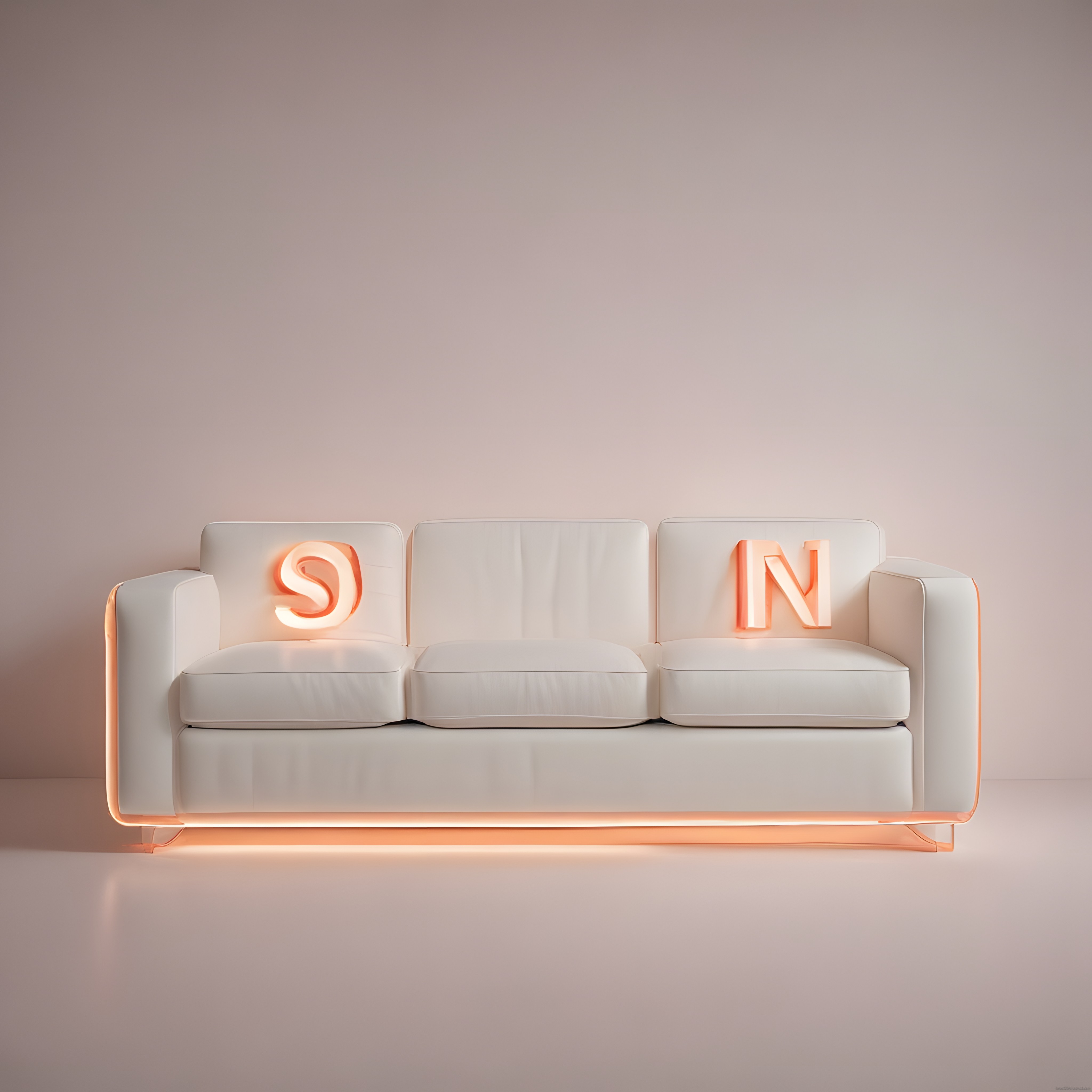 Modern Beyaz Kanepe ve Neon Harflerle Süslenmiş Minimalist İç Mekan Tasarımı