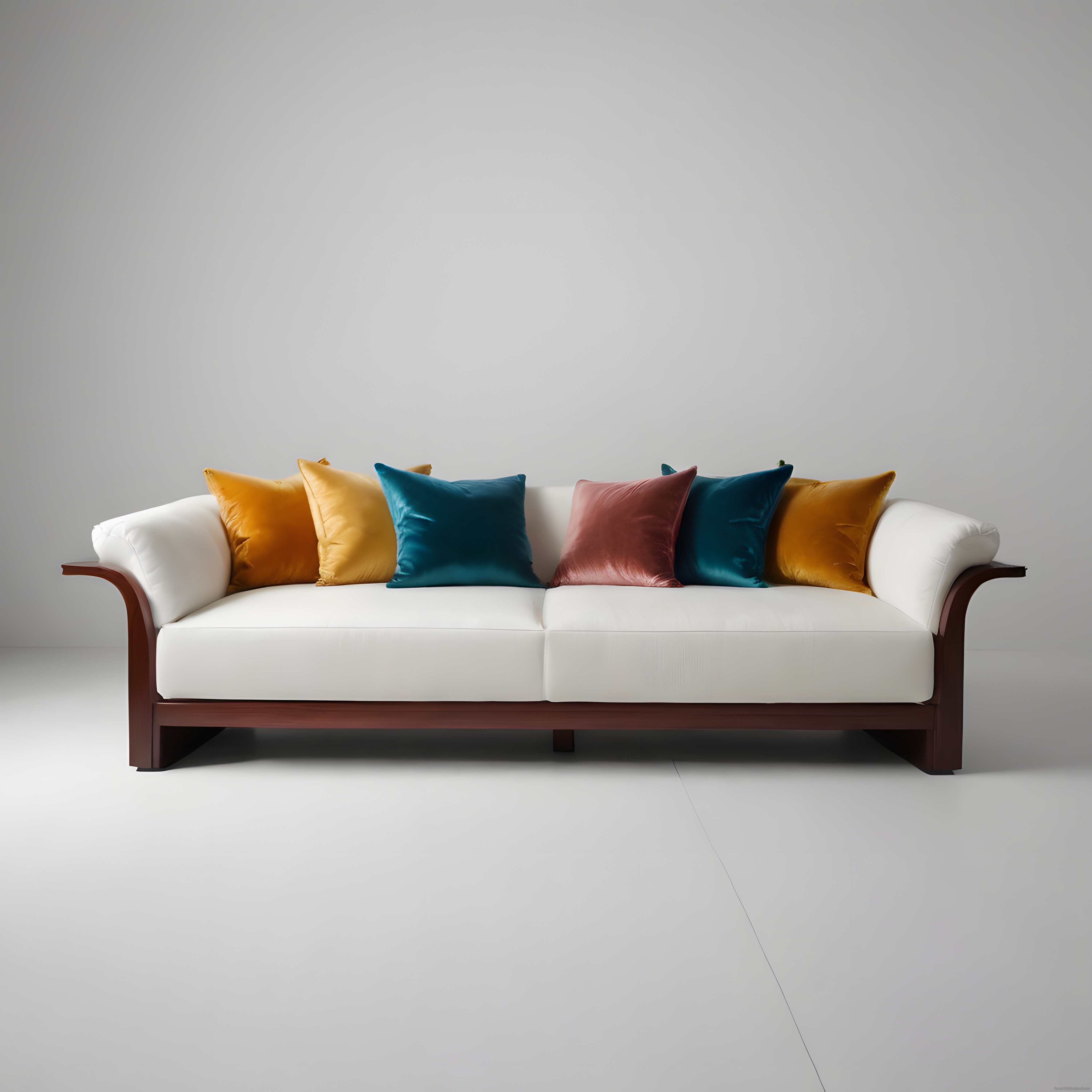 Modern Beyaz Kanepe ve Renkli Kadife Kırlentlerle Minimalist Salon Dekorasyonu