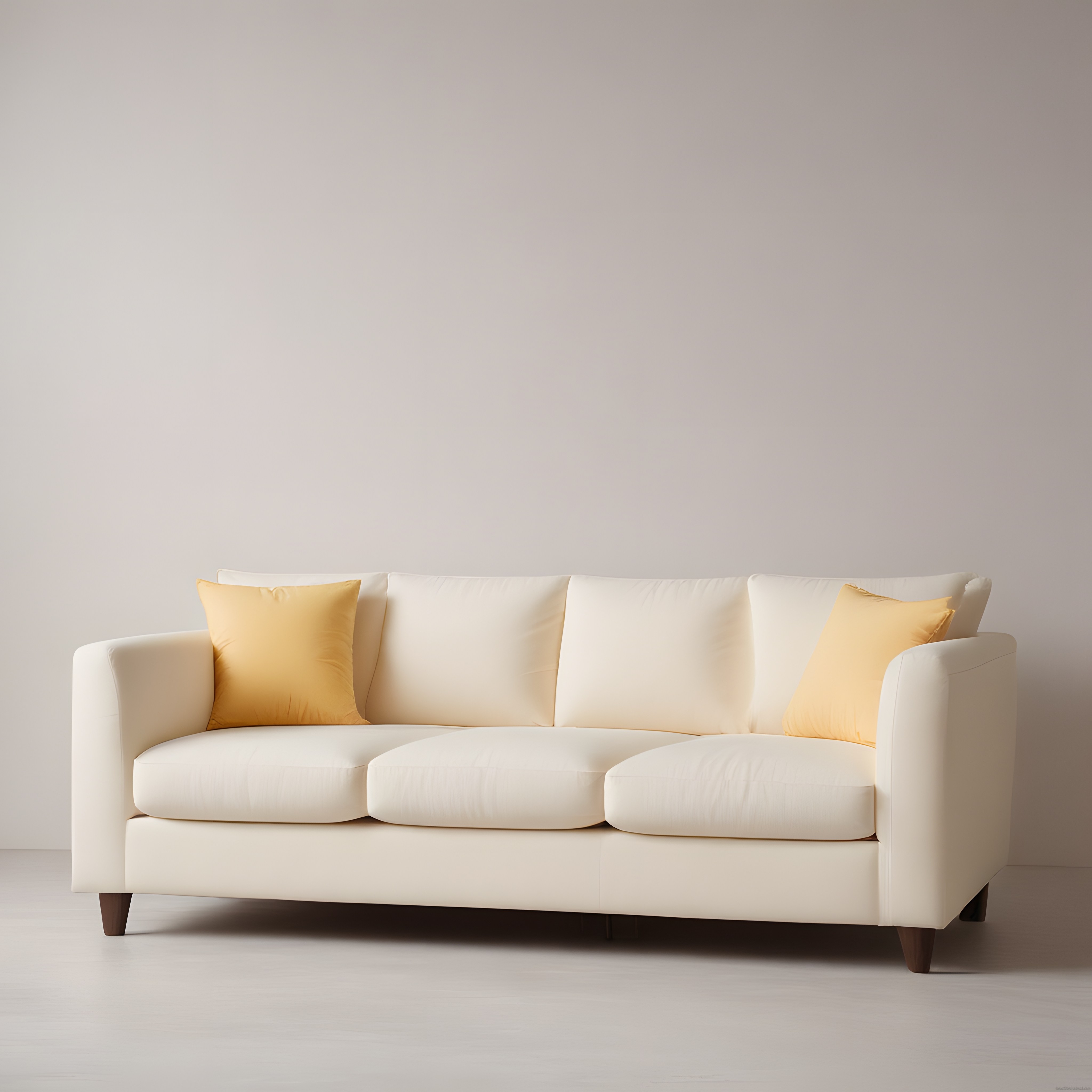 Modern Beyaz Kanepe ve Sarı Yastıklarla Minimalist Salon Dekorasyonu
