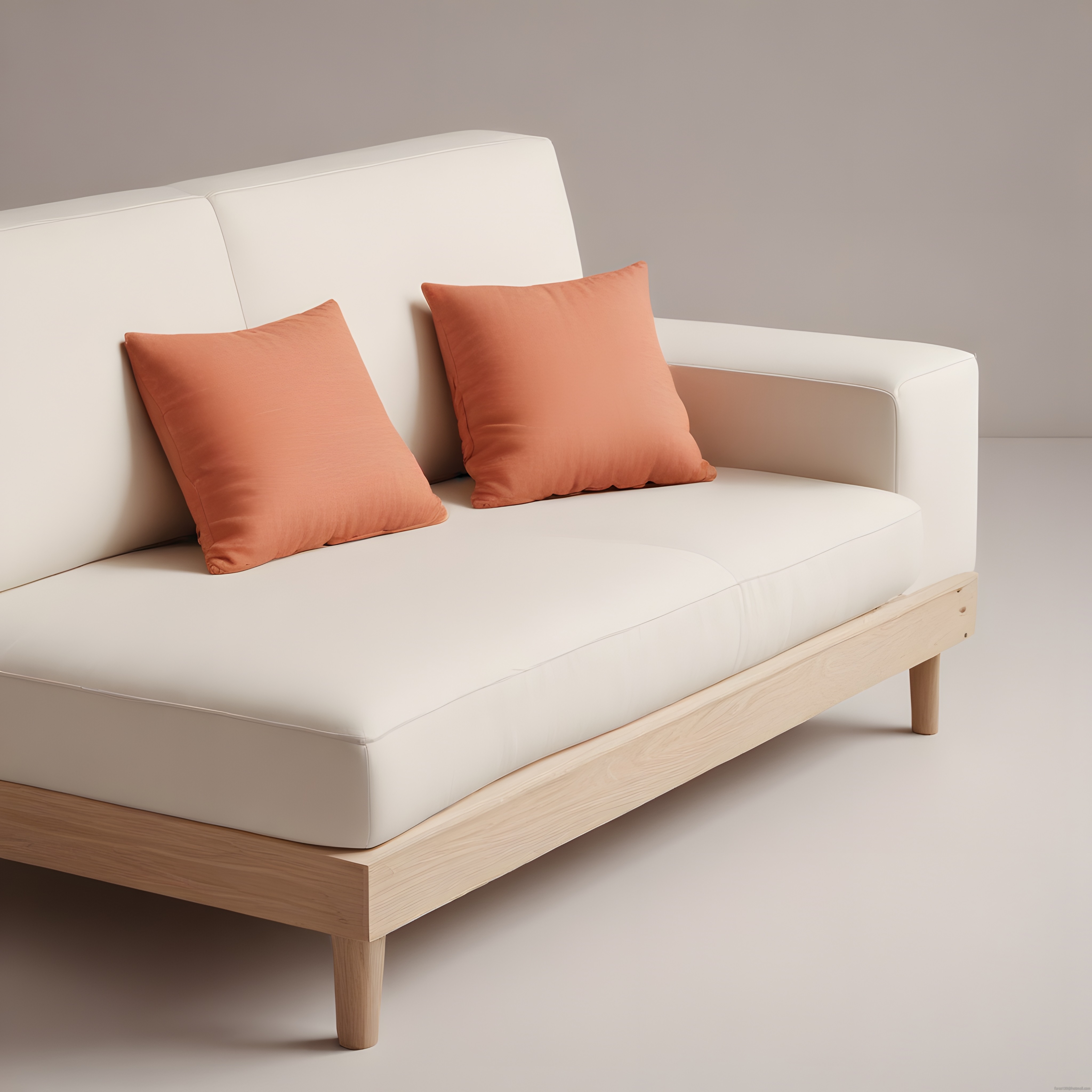 Modern Beyaz Kanepe ve Terrakota Yastıklarla Sıcak ve Minimal Dekorasyon