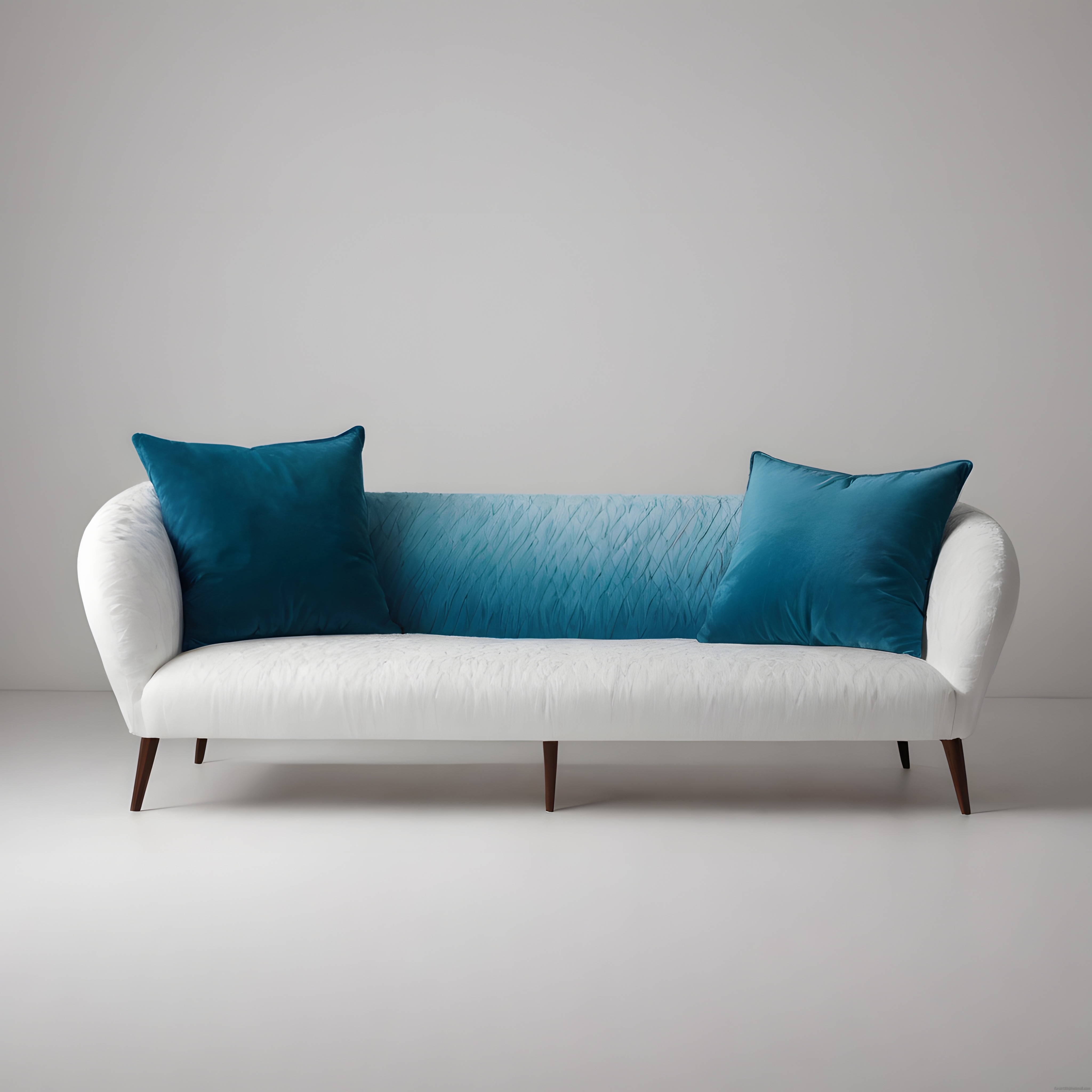 Modern Beyaz Kanepe ve Turkuaz Yastıklarla Minimalist Mekan Dekorasyonu