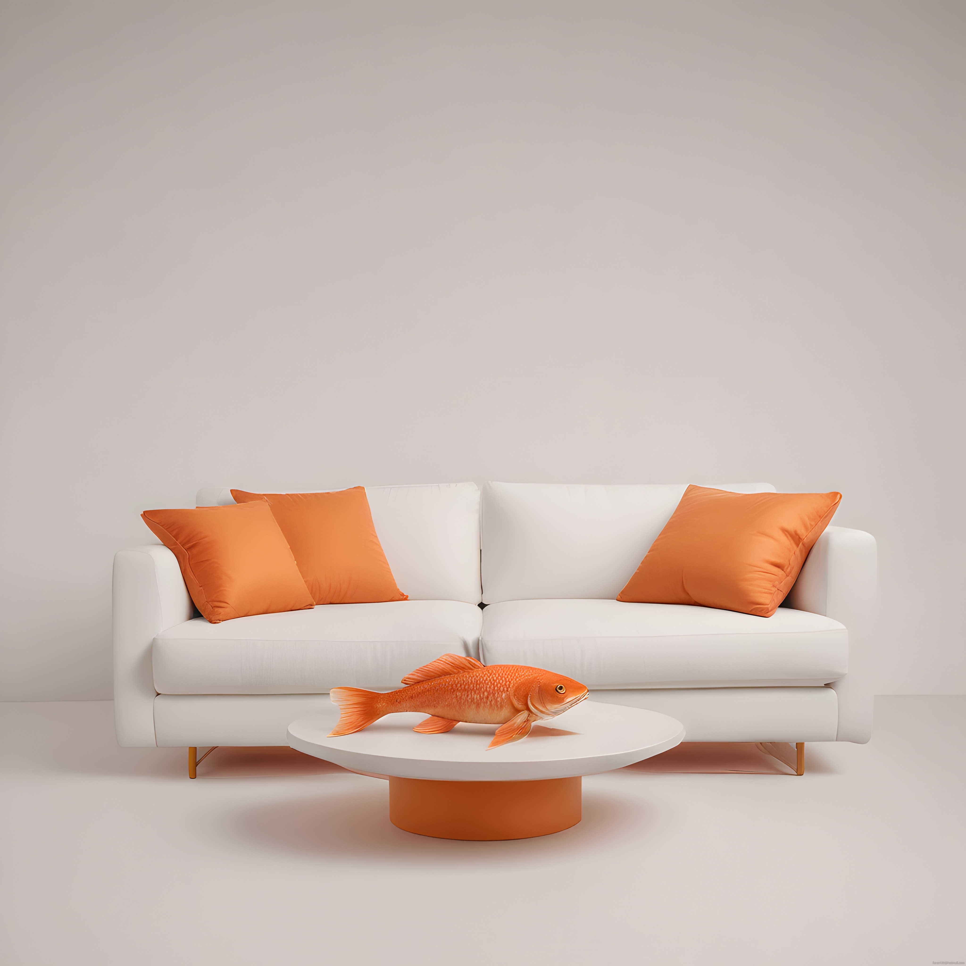 Modern Beyaz Kanepe ve Turuncu Detaylarla Minimalist Salon Dekorasyonu