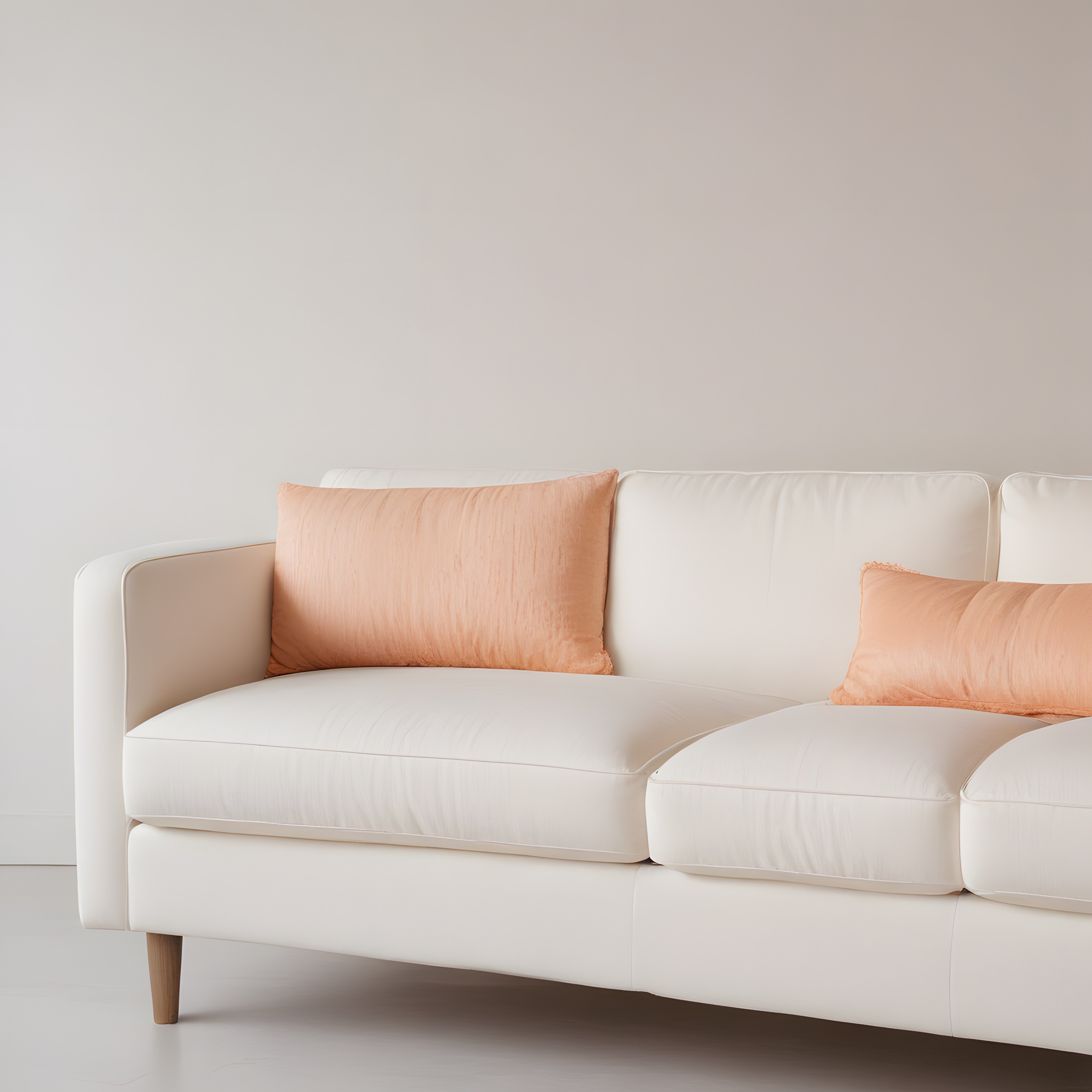 Modern Beyaz Kanepe ve Yumuşak Somon Yastıklarla Ferah Salon Dekoru