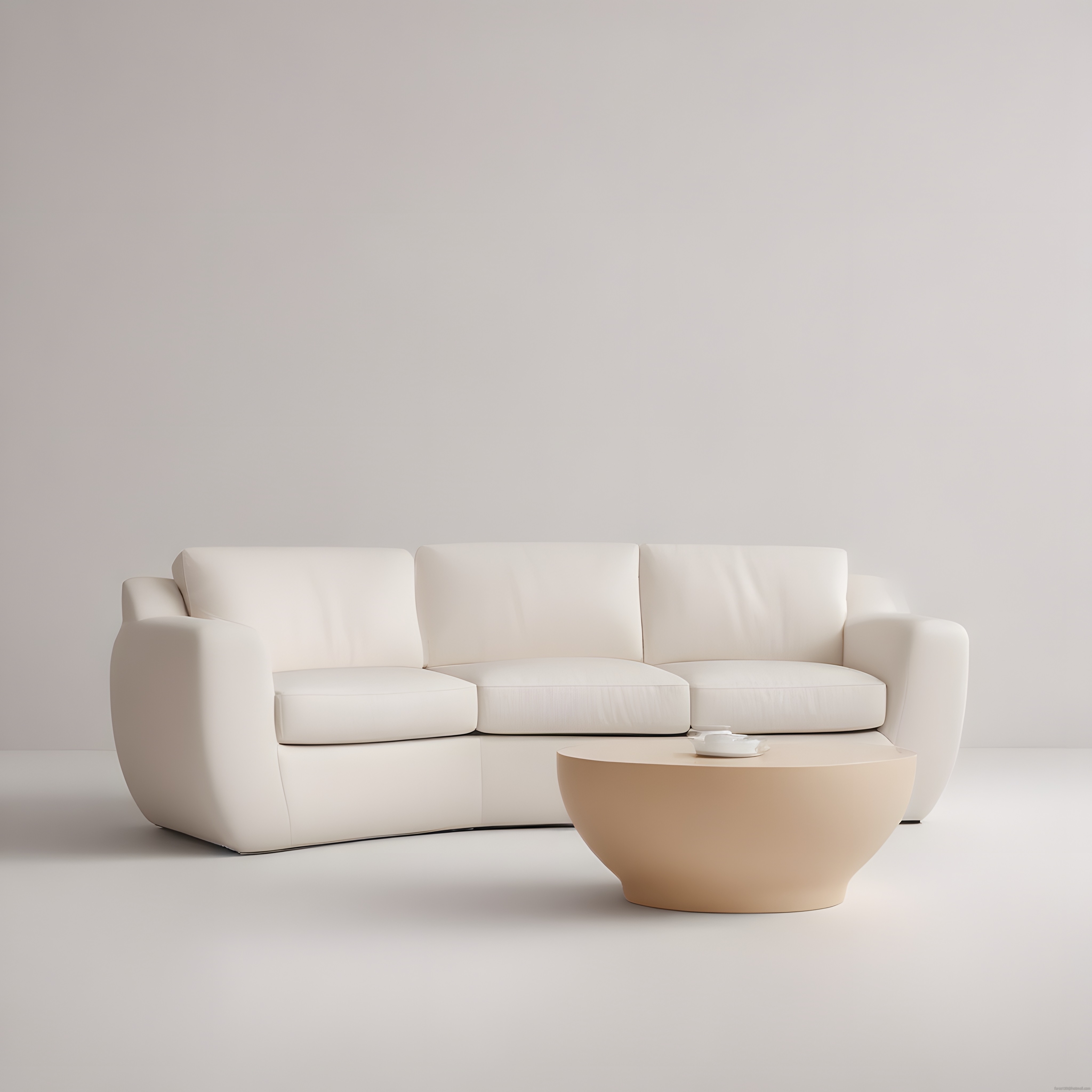 Modern Beyaz Kanepe ve Yuvarlak Sehpa ile Minimalist Salon Dekoru