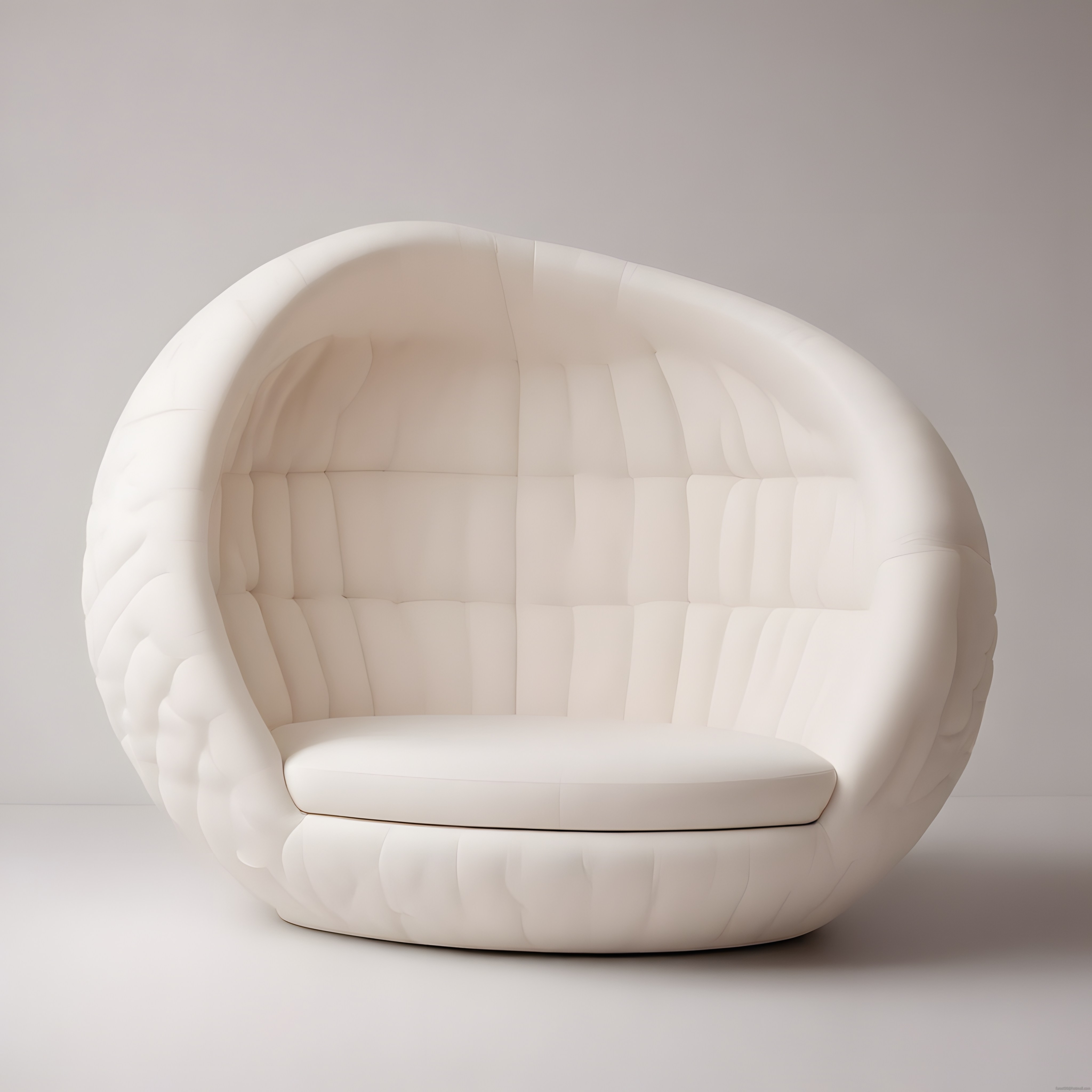 modern beyaz kapitoneli yuvarlak koltuk ve minimalist iç mekan dekorasyonu