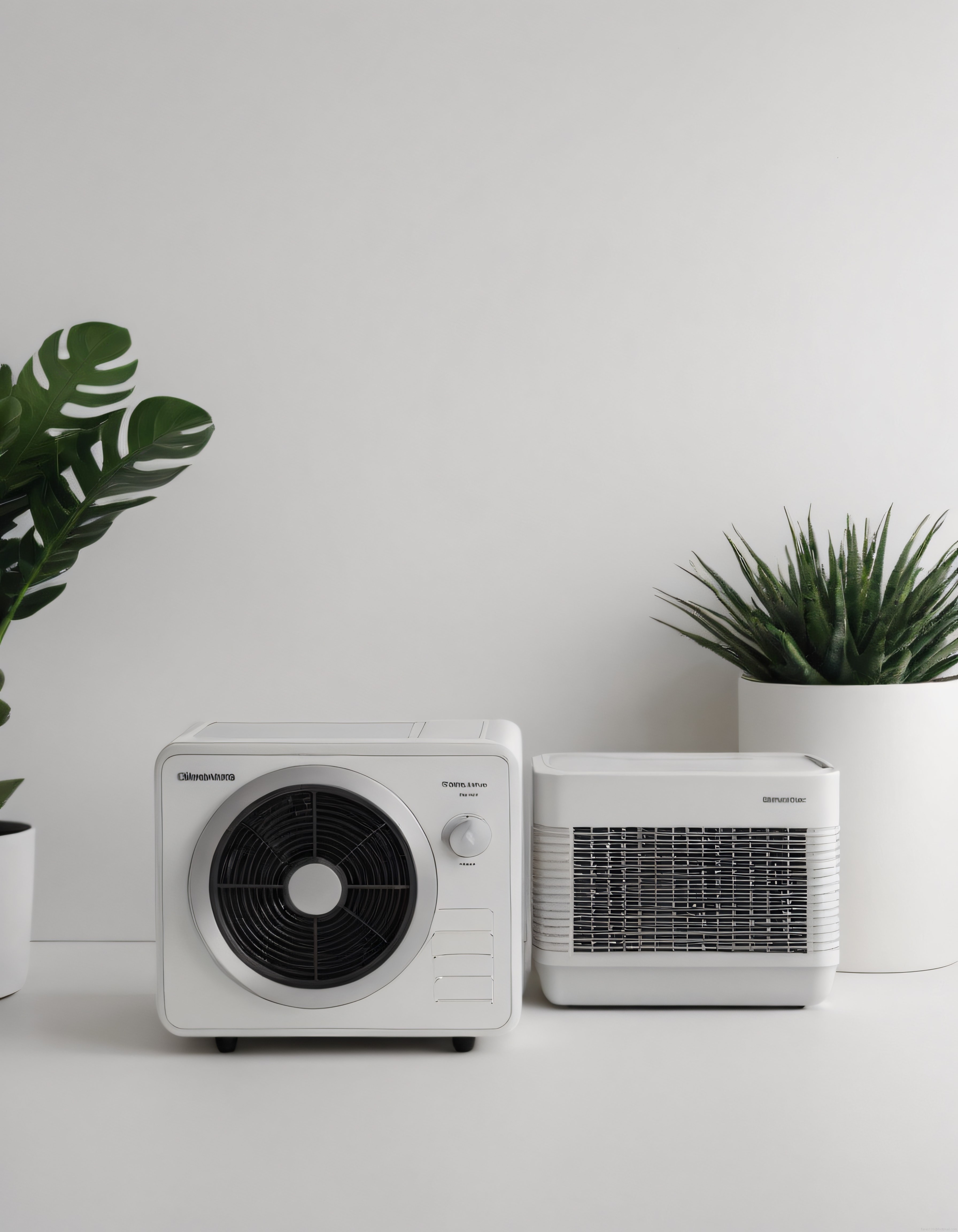 Modern Beyaz Klima Dış Ünitesi ve Hava Temizleyici ile Minimalist Dekorasyon
