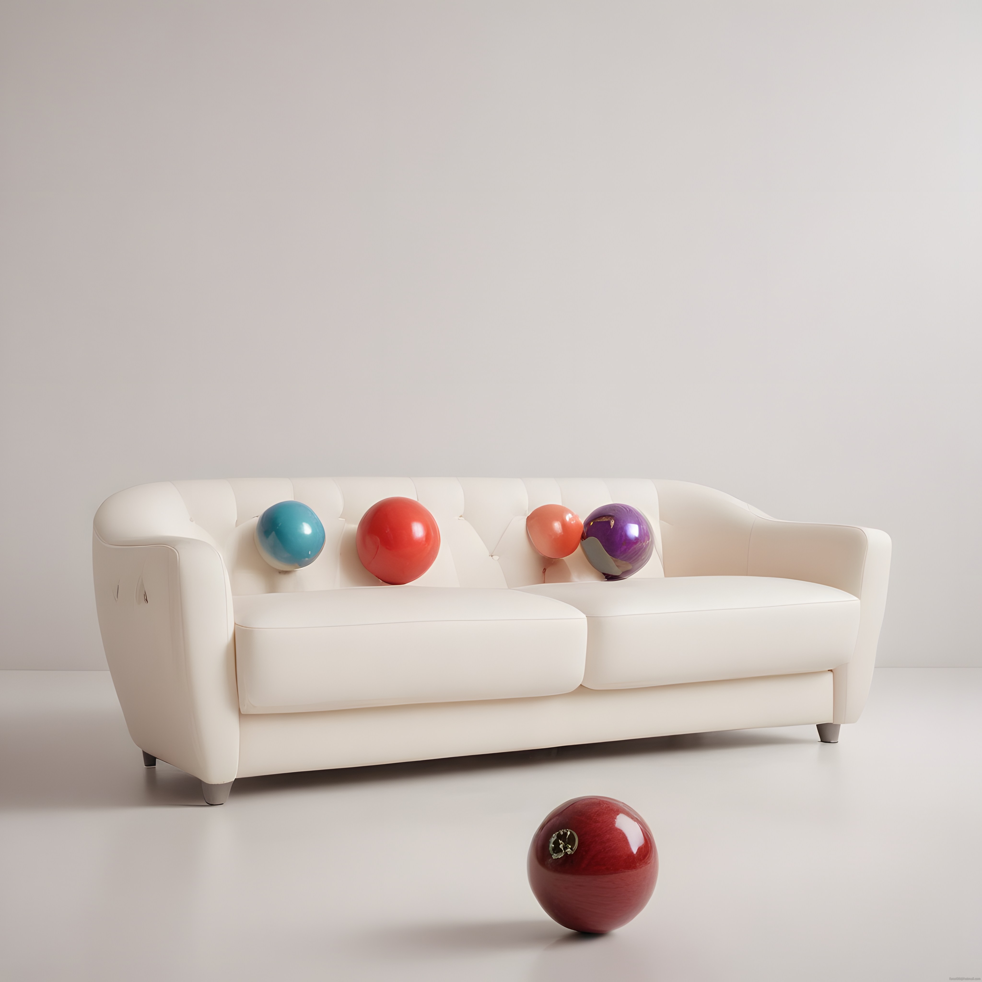 Modern Beyaz Koltuk ve Renkli Balonlarla Minimalist Ev Dekorasyonu Çekimi
