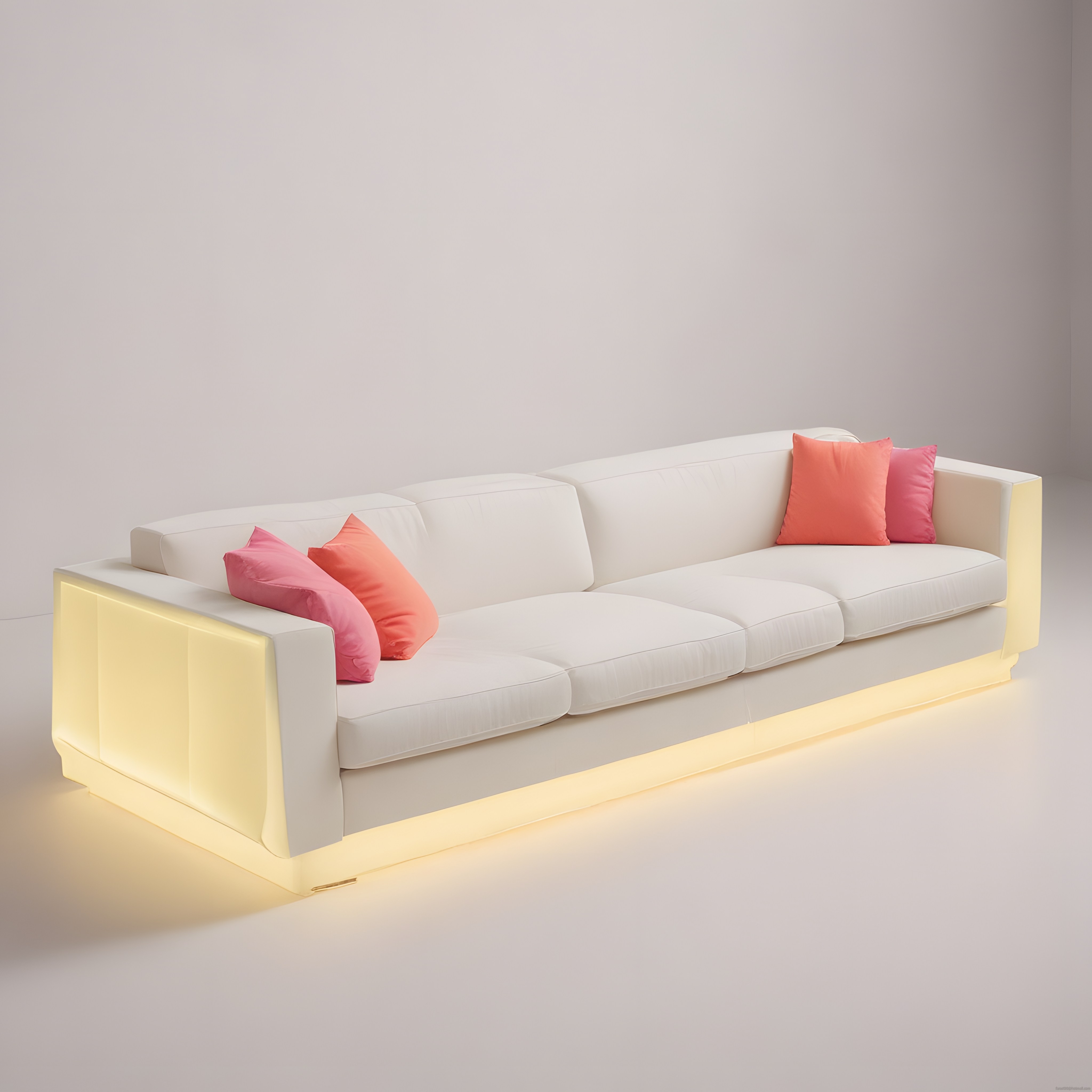 Modern Beyaz LED Aydınlatmalı Kanepe ile Sade ve Şık Salon Dekorasyonu