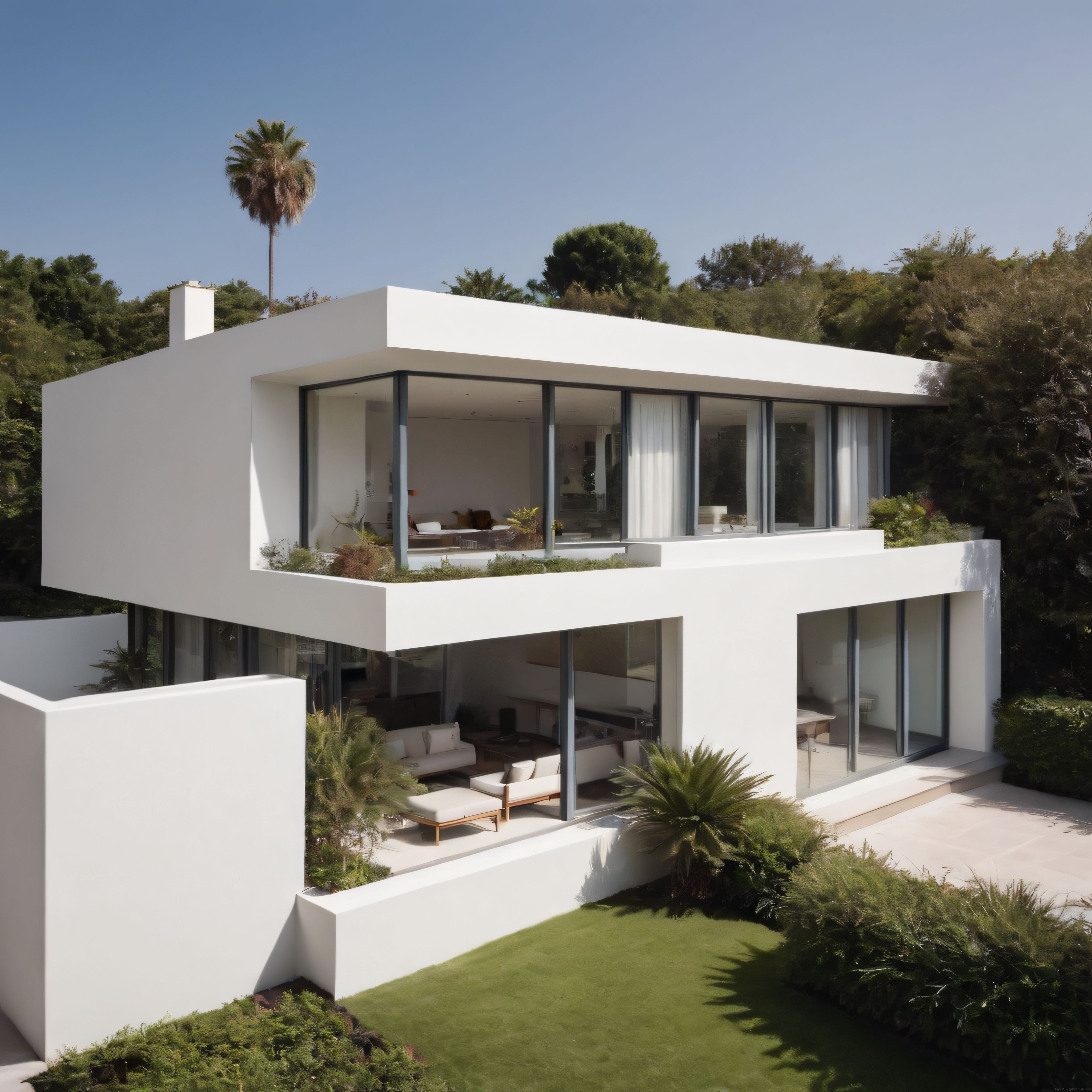 Modern Beyaz Minimalist Villa ve Geniş Cam Cepheli Lüks Konut Tasarımı