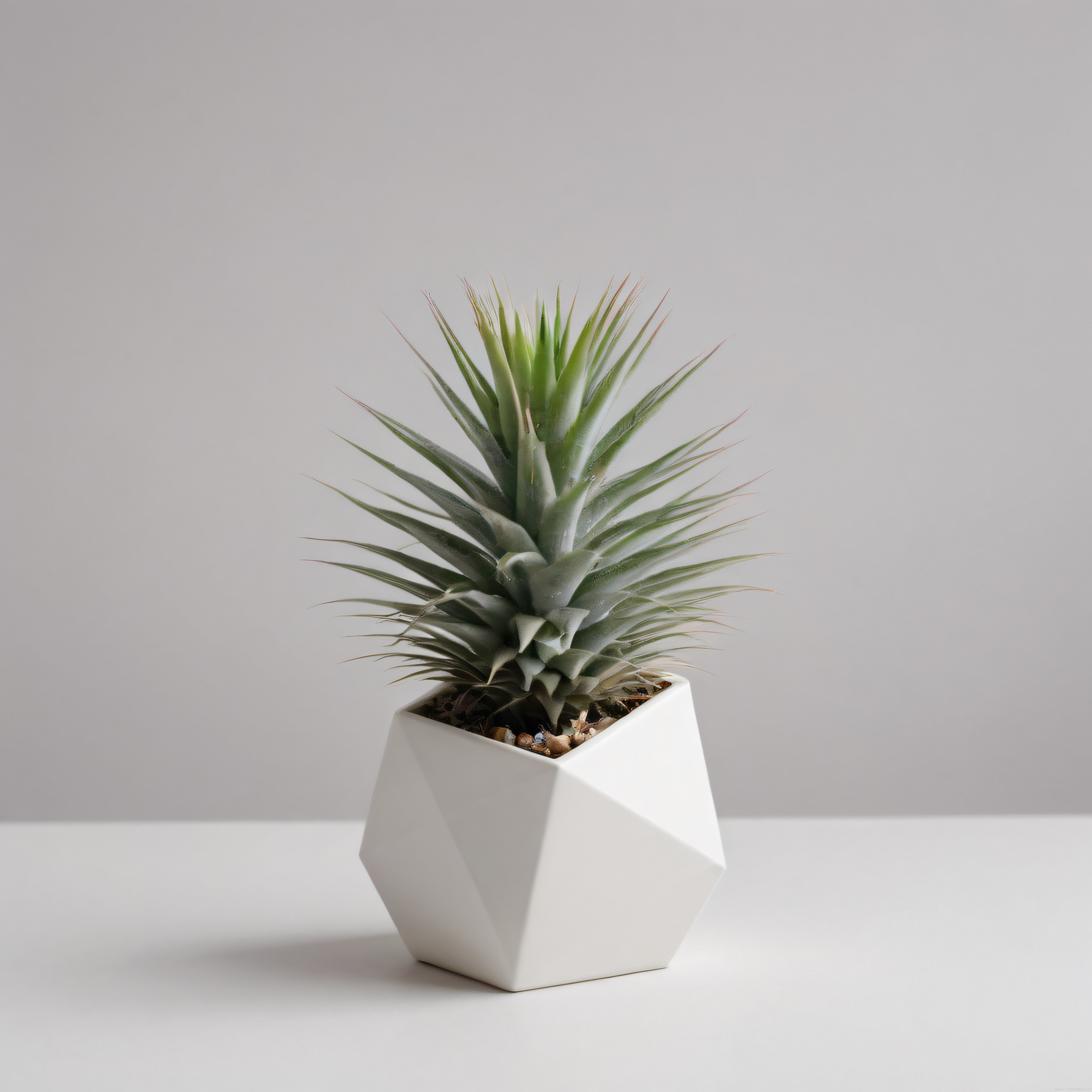 Modern Beyaz Prizmatik Saksıda Ananas Kökü Görünümlü Etli Bitki