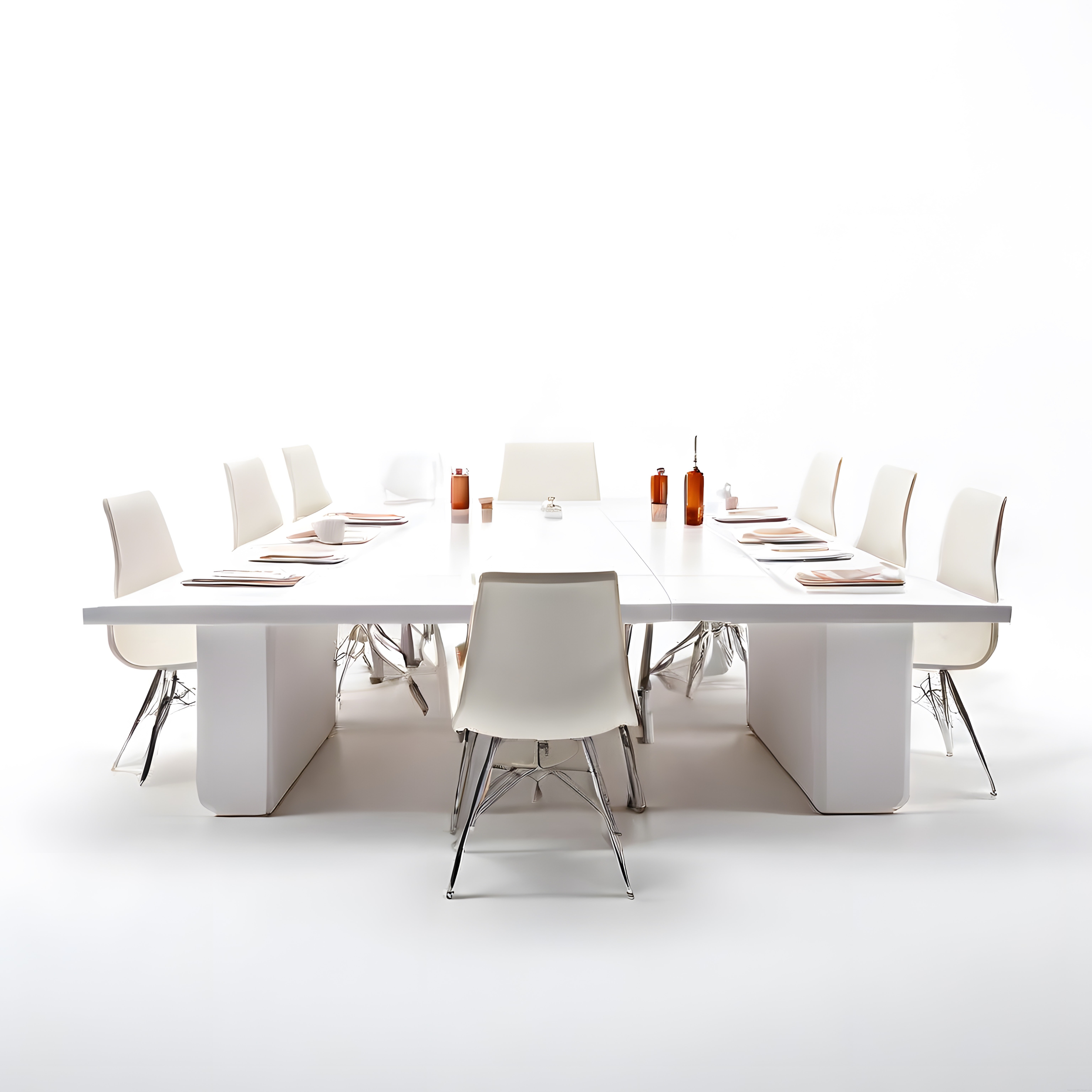 Modern Beyaz Toplantı Masası ve Sandalye Takımı ile Minimalist Dekorasyon