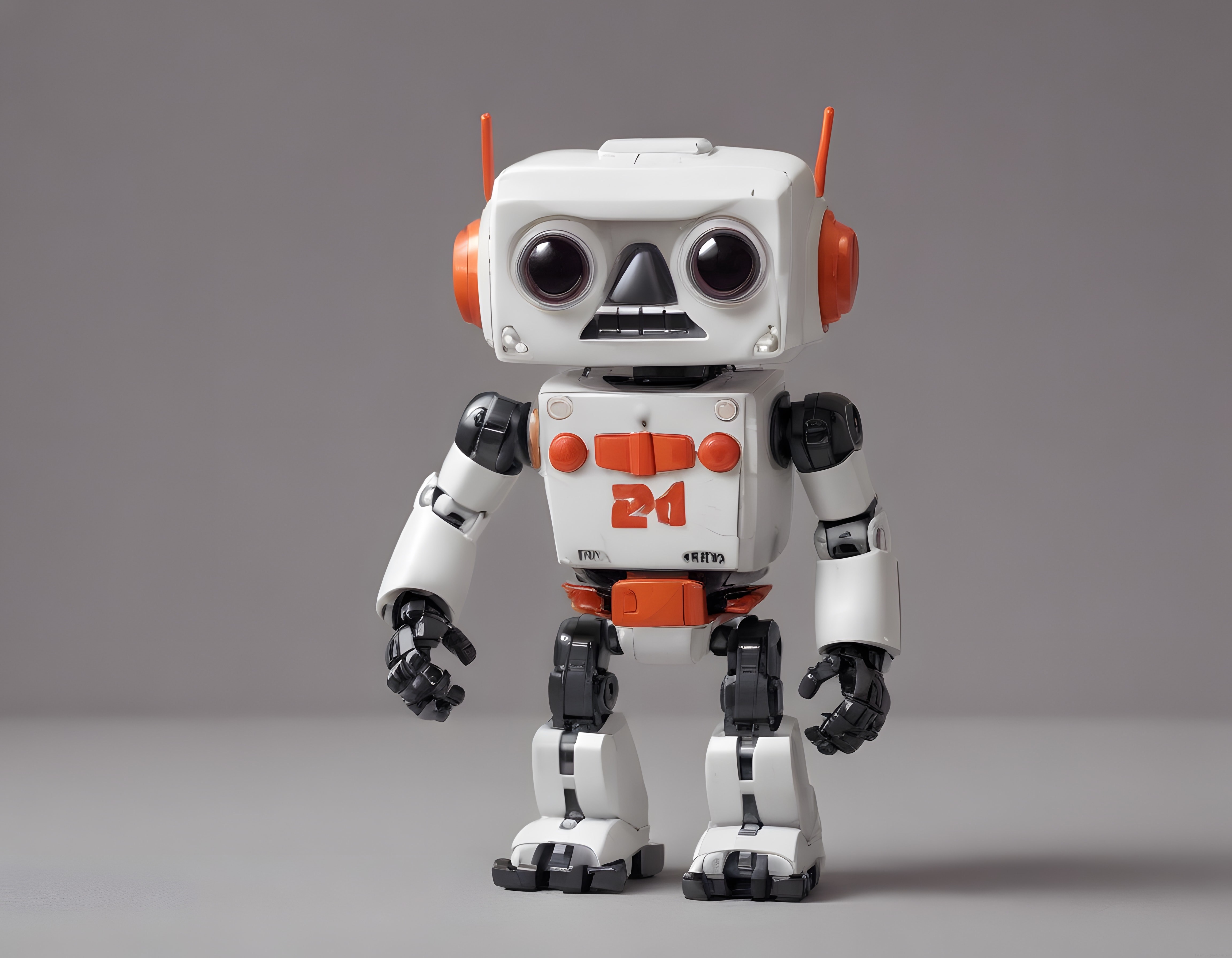 Modern Beyaz Turuncu İnsansı Robot Modeli Gri Stüdyo Arka Planında