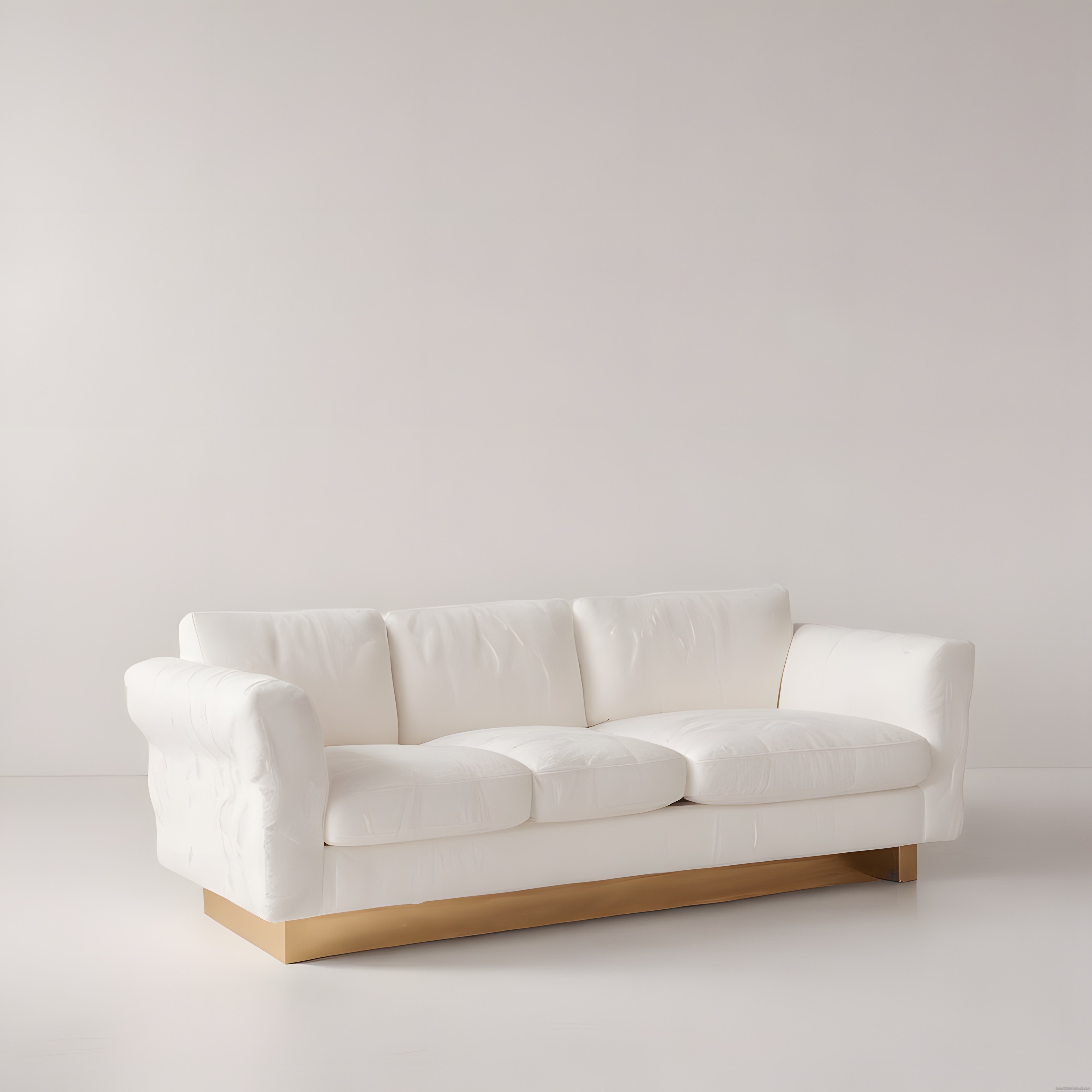 Modern Beyaz Üçlü Kanepe ve Altın Ayak Detaylı Minimalist Salon Tasarımı