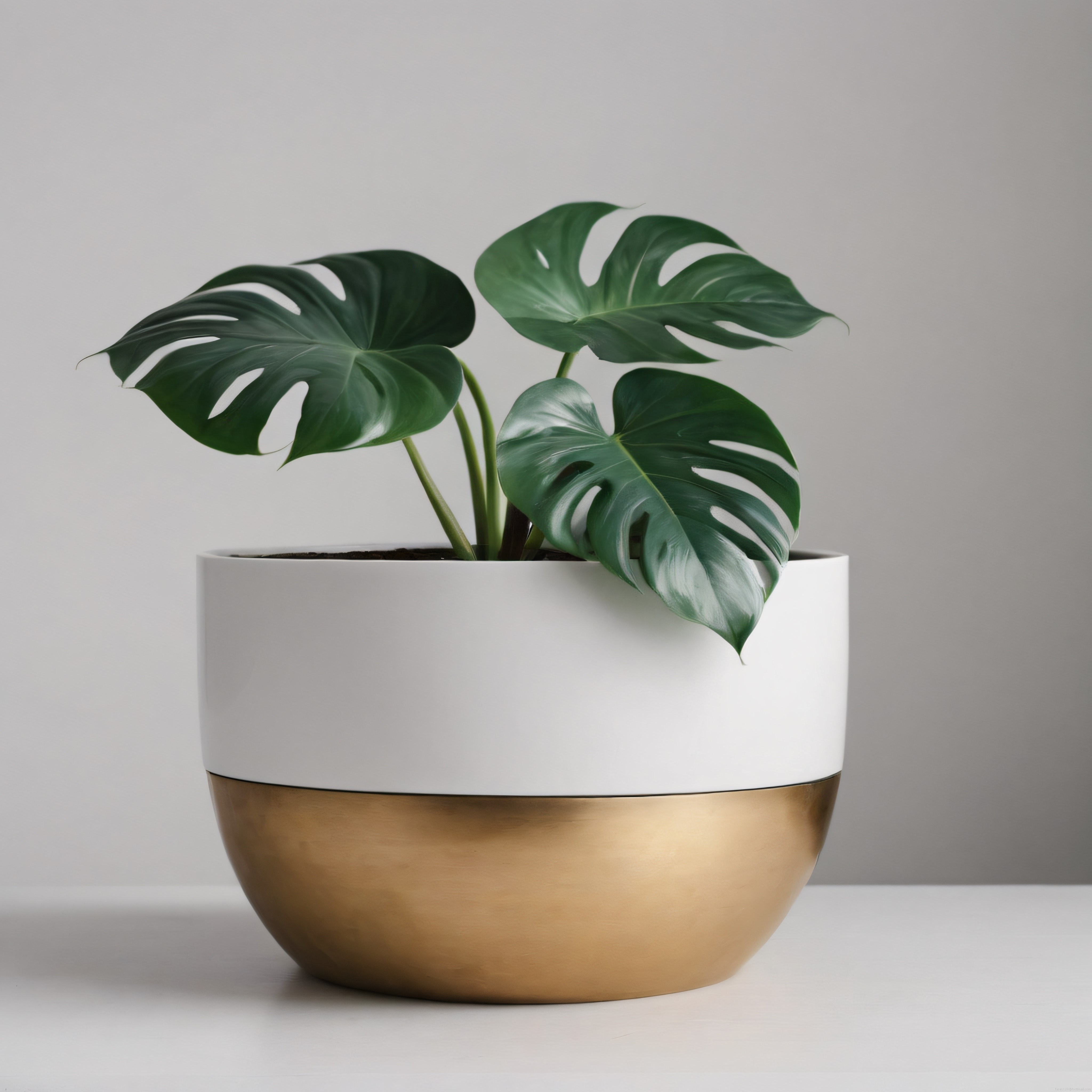 Modern Beyaz ve Altın Saksıda Canlı Monstera Bitkisi Dekorasyonu
