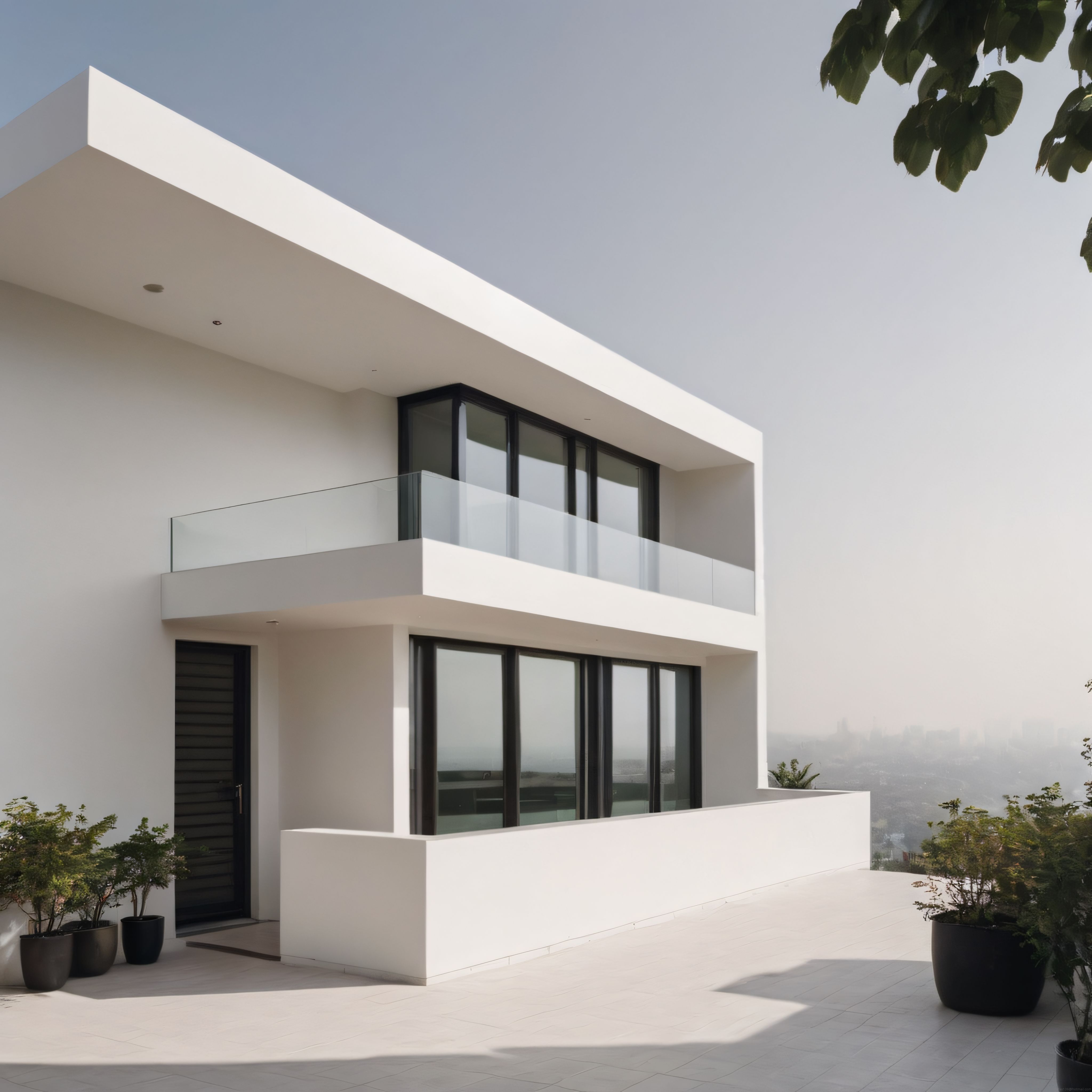 Modern Beyaz Villa, Cam Korkuluklu Balkon ve Minimalist Mimari Detaylar