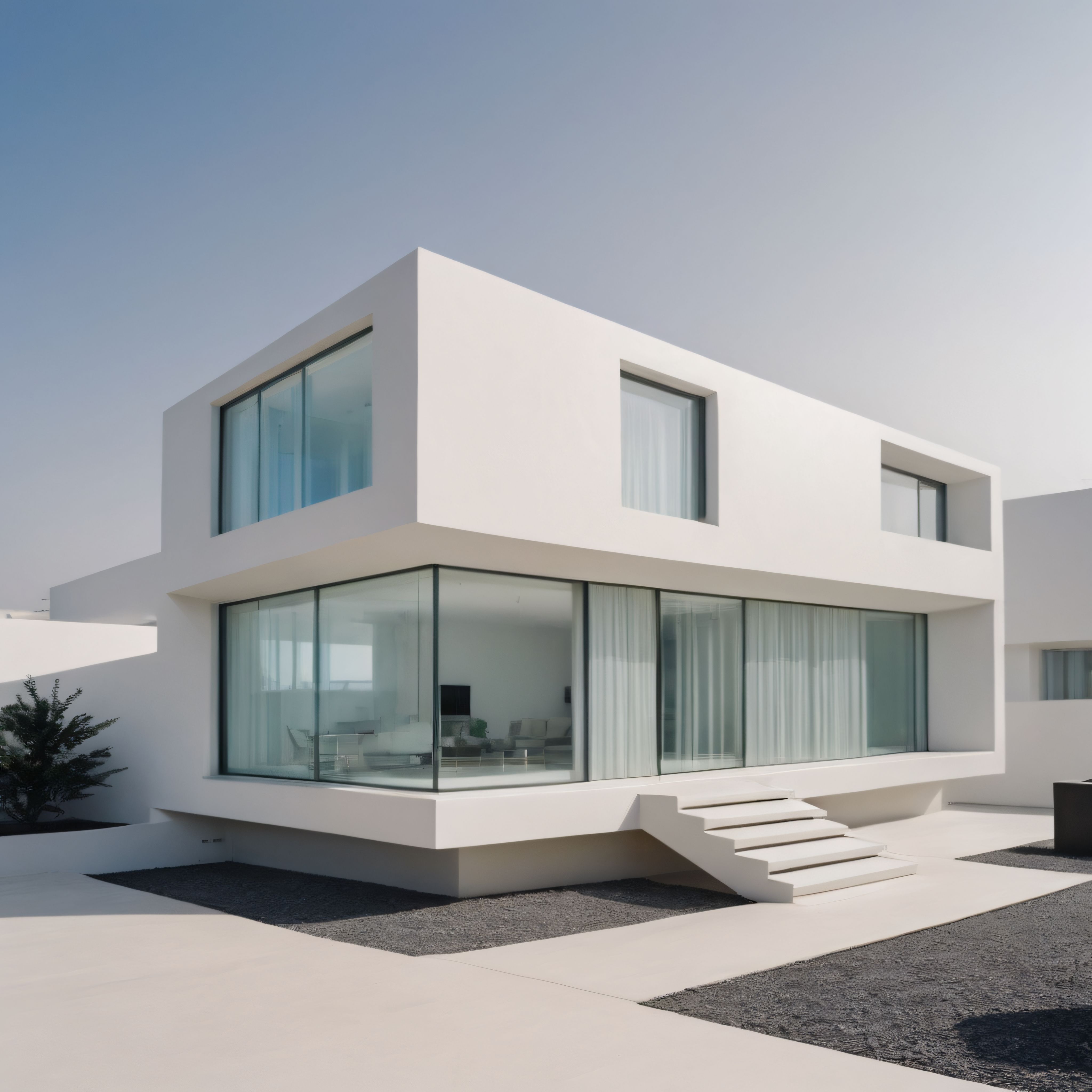 Modern Beyaz Villa: Minimalist Mimari ve Geniş Cam Yüzeylerin Uyumu