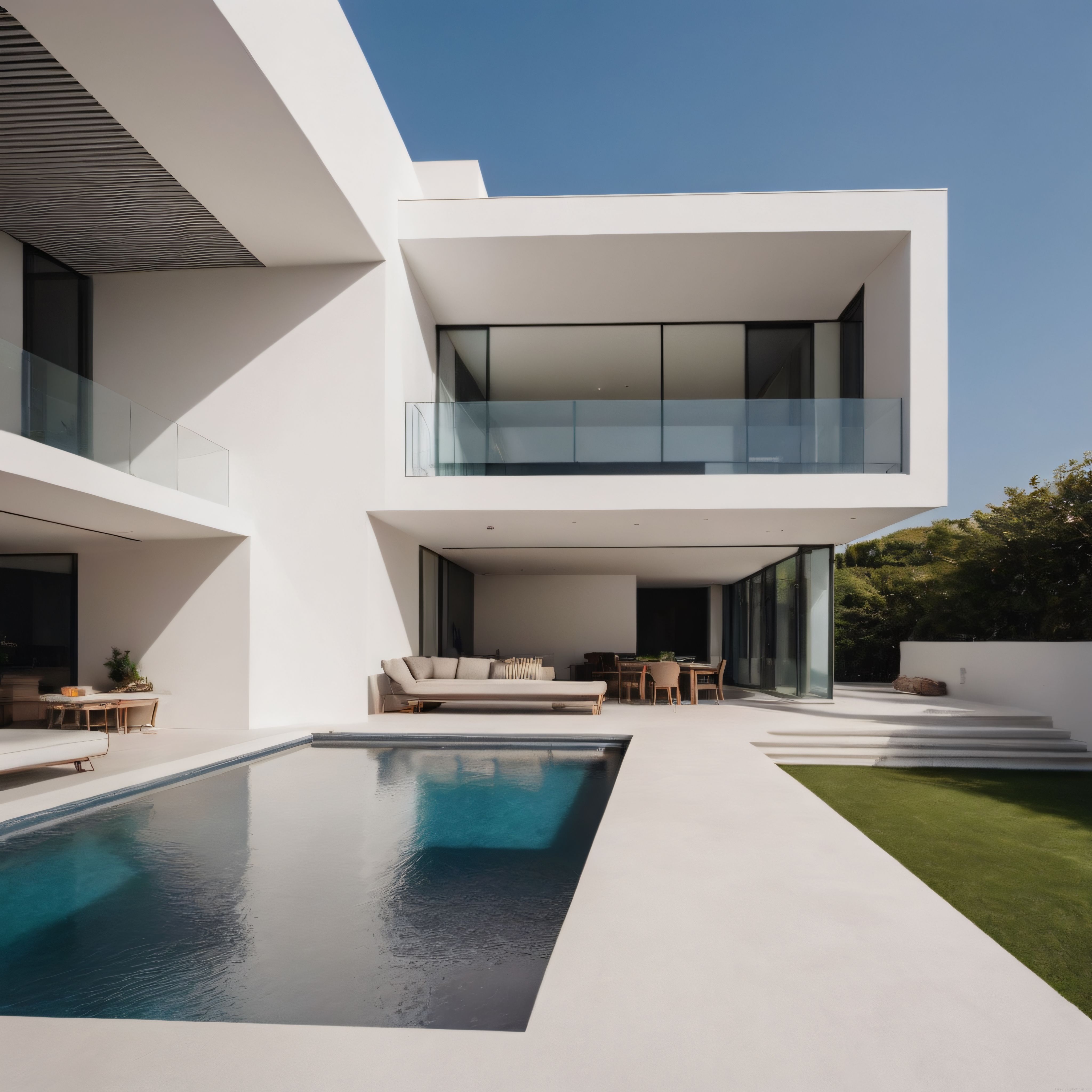Modern Beyaz Villa ve Havuz Manzarası: Minimalist Lüks Konut Mimarisi