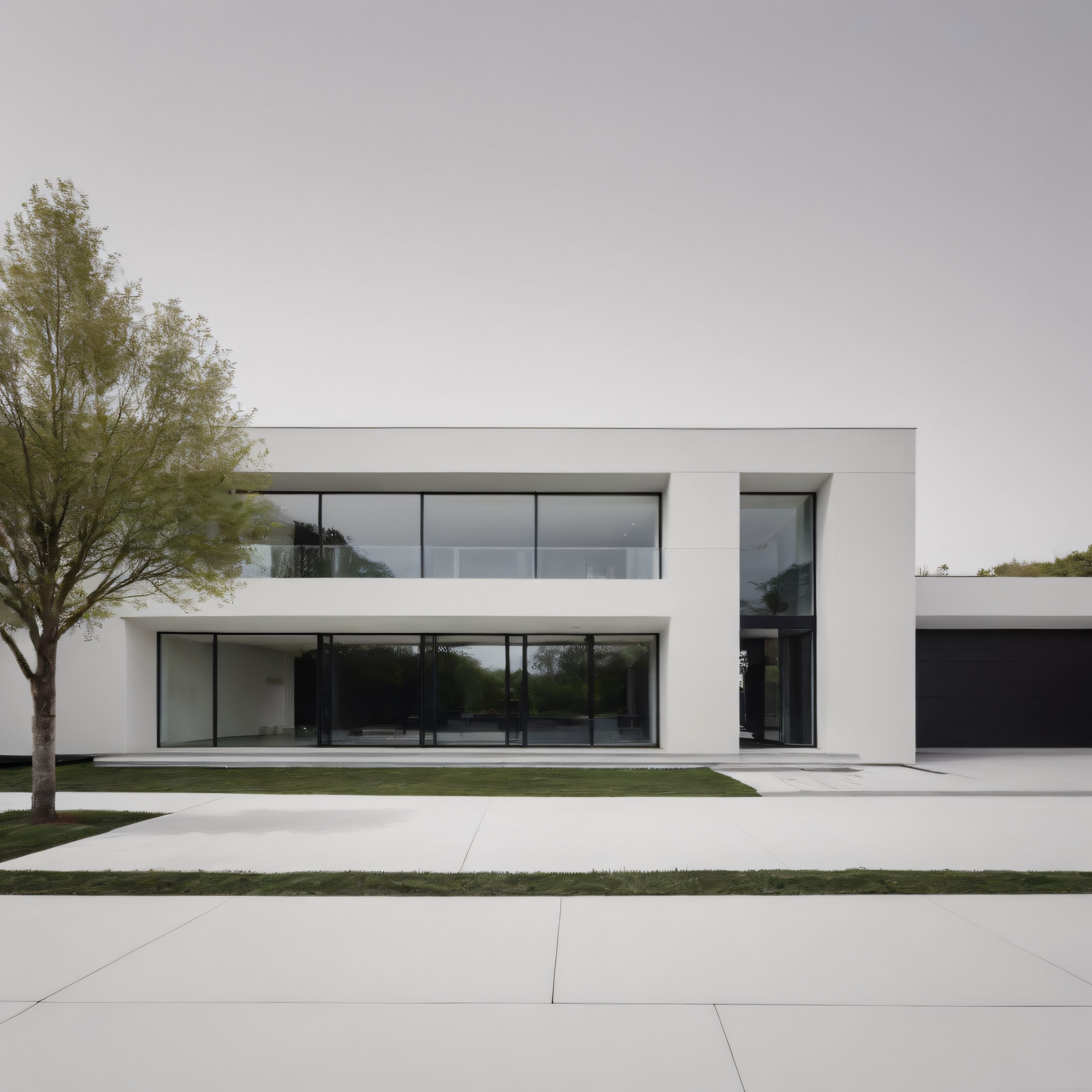 Modern Beyaz Villa ve Sade Mimarisi: Geniş Cam Cepheli Minimalist Konut
