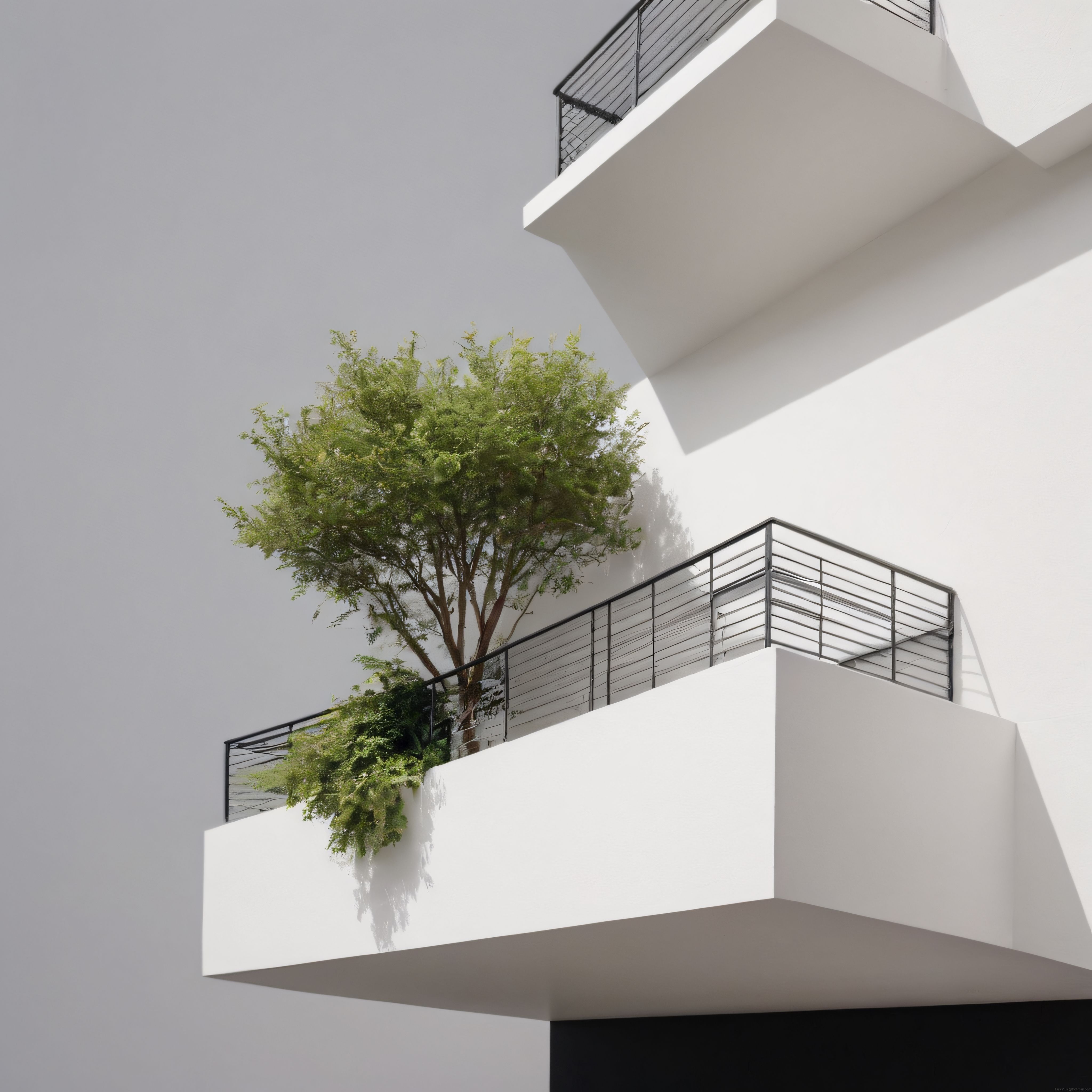 Modern Beyaz Yapı ve Yeşil Ağaç: Minimalist Mimari ile Doğanın Uyumu