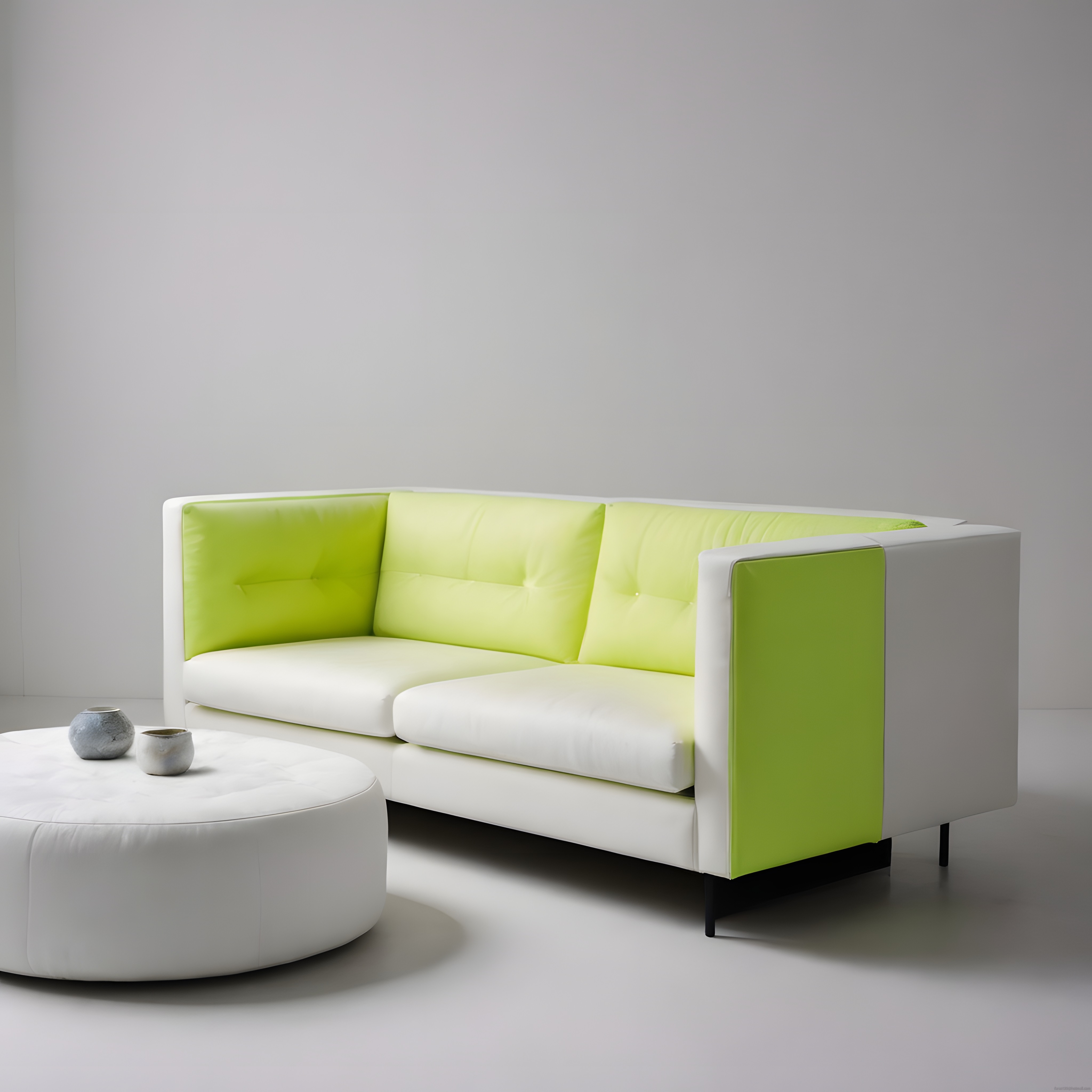 Modern Beyaz Yeşil Köşe Koltuk ve Minimalist Oturma Odası Dekorasyonu