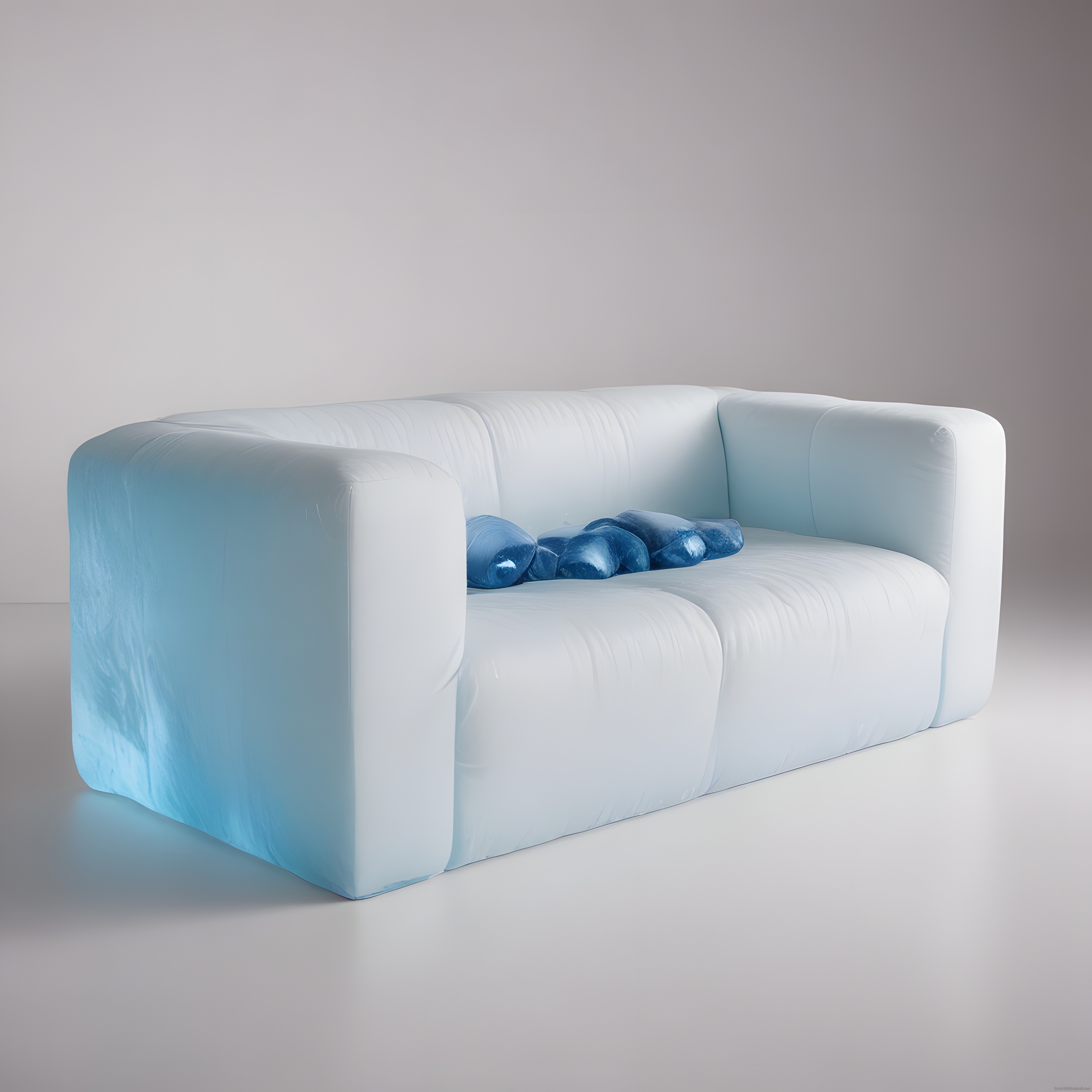 Modern Buz Mavisi Gradient Şişme Koltuk ve Mavi Kristal Formlu Yastık