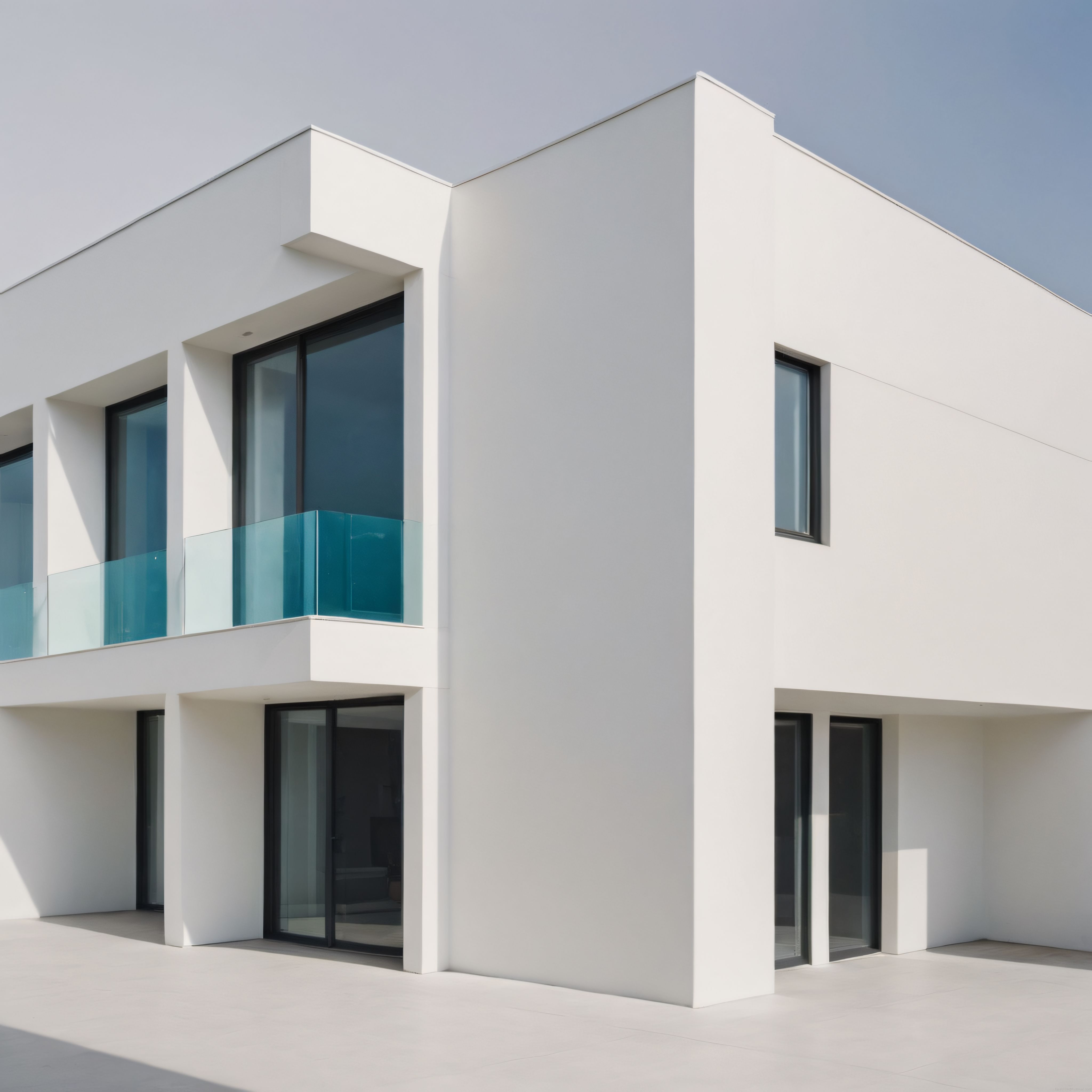 Modern Çağdaş Mimari: Beyaz Cephe, Geniş Pencereler ve Cam Balkon Detayı